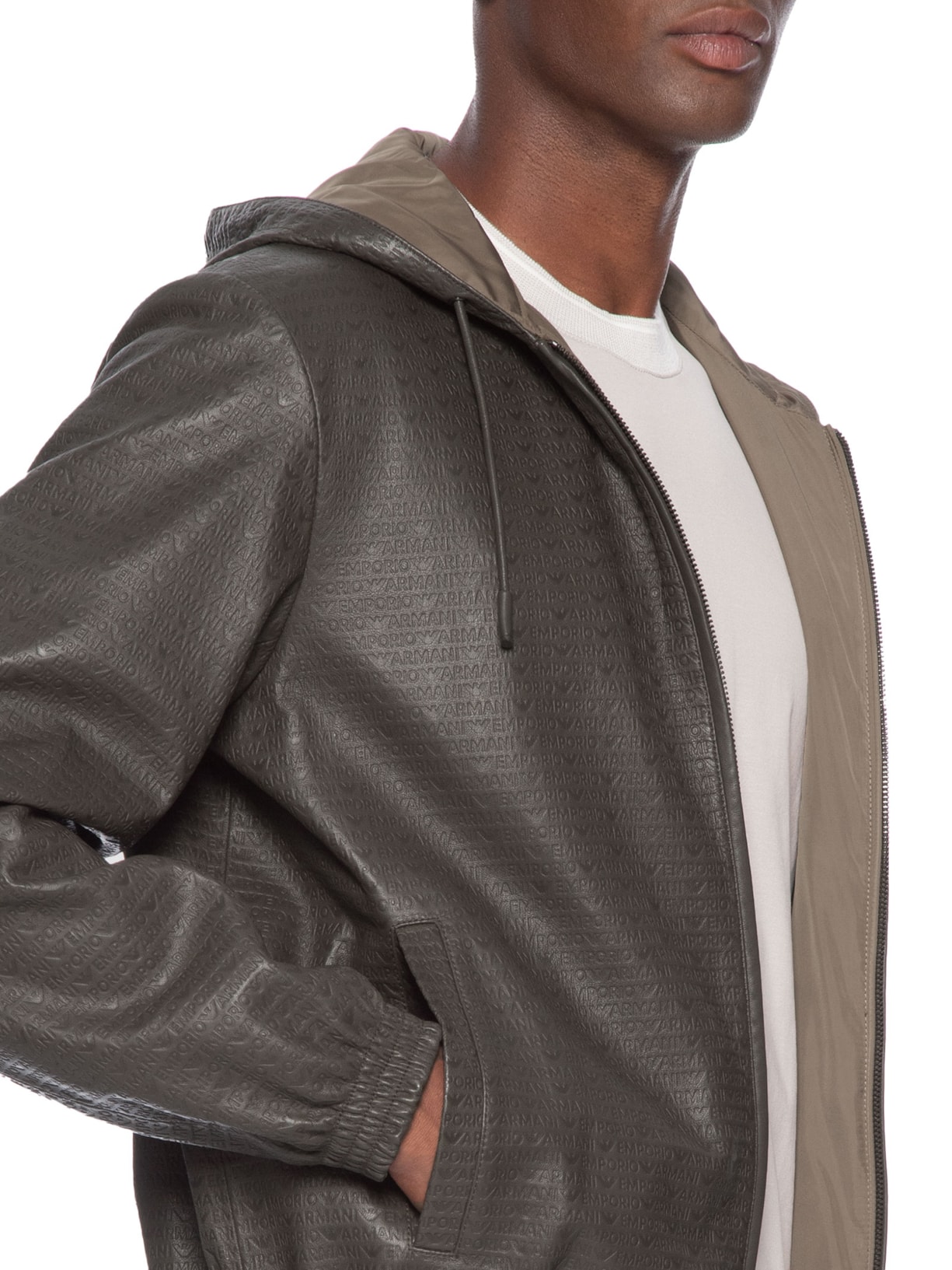 Jaqueta Masculina De Couro Blouson Marrom Emporio Armani