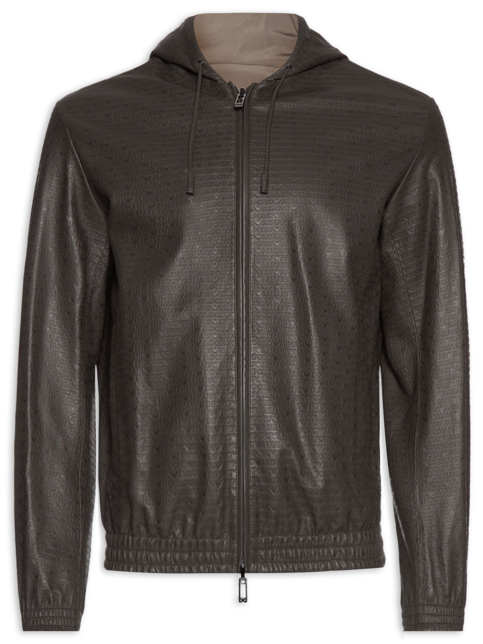 Emporio Armani - Jaqueta Masculina De Couro Blouson Jacket - Marrom