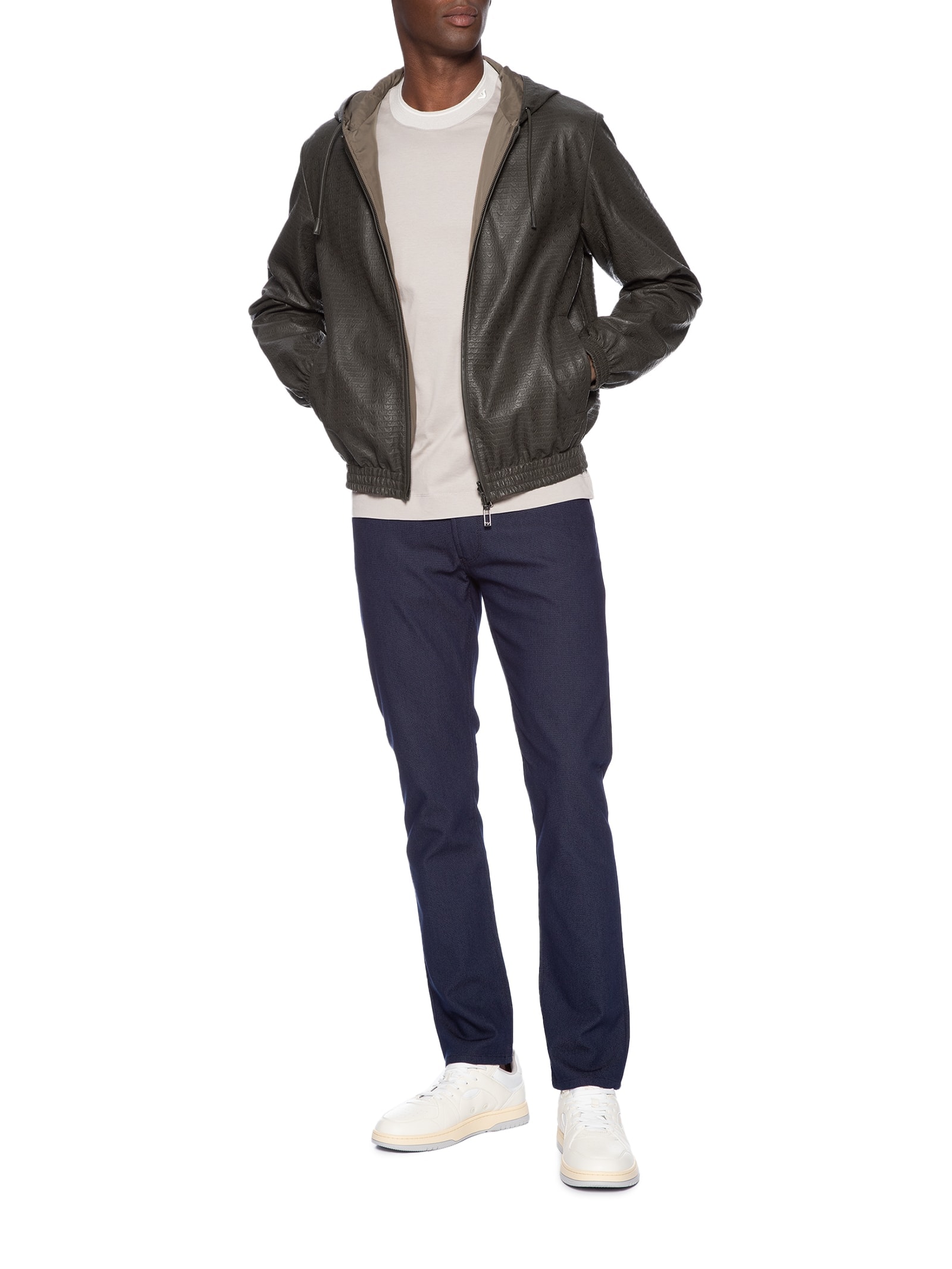 Emporio Armani - Jaqueta Masculina De Couro Blouson - Marrom
