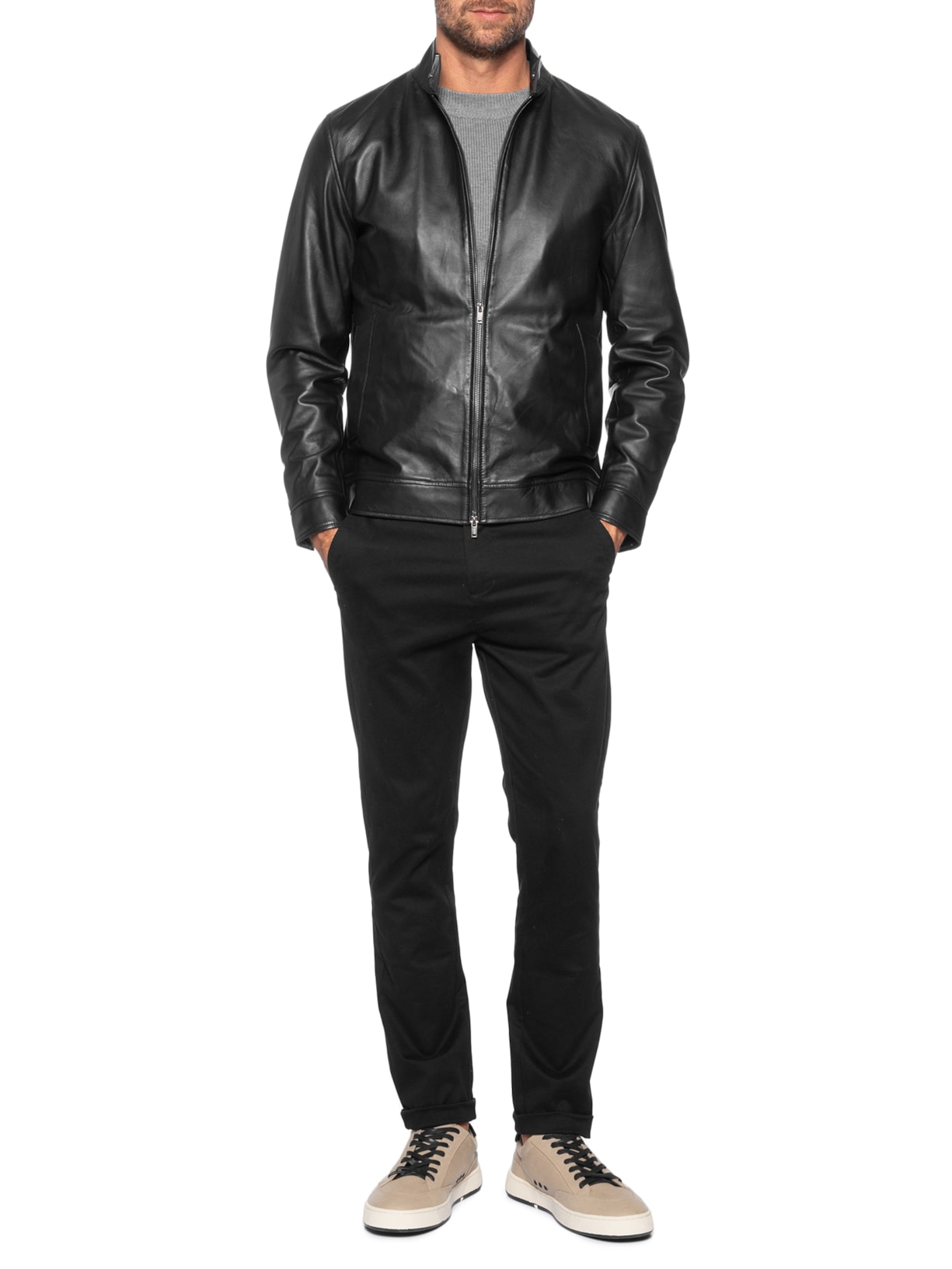 Jaqueta Masculina de Couro Harrington Preto Oficina Reserva