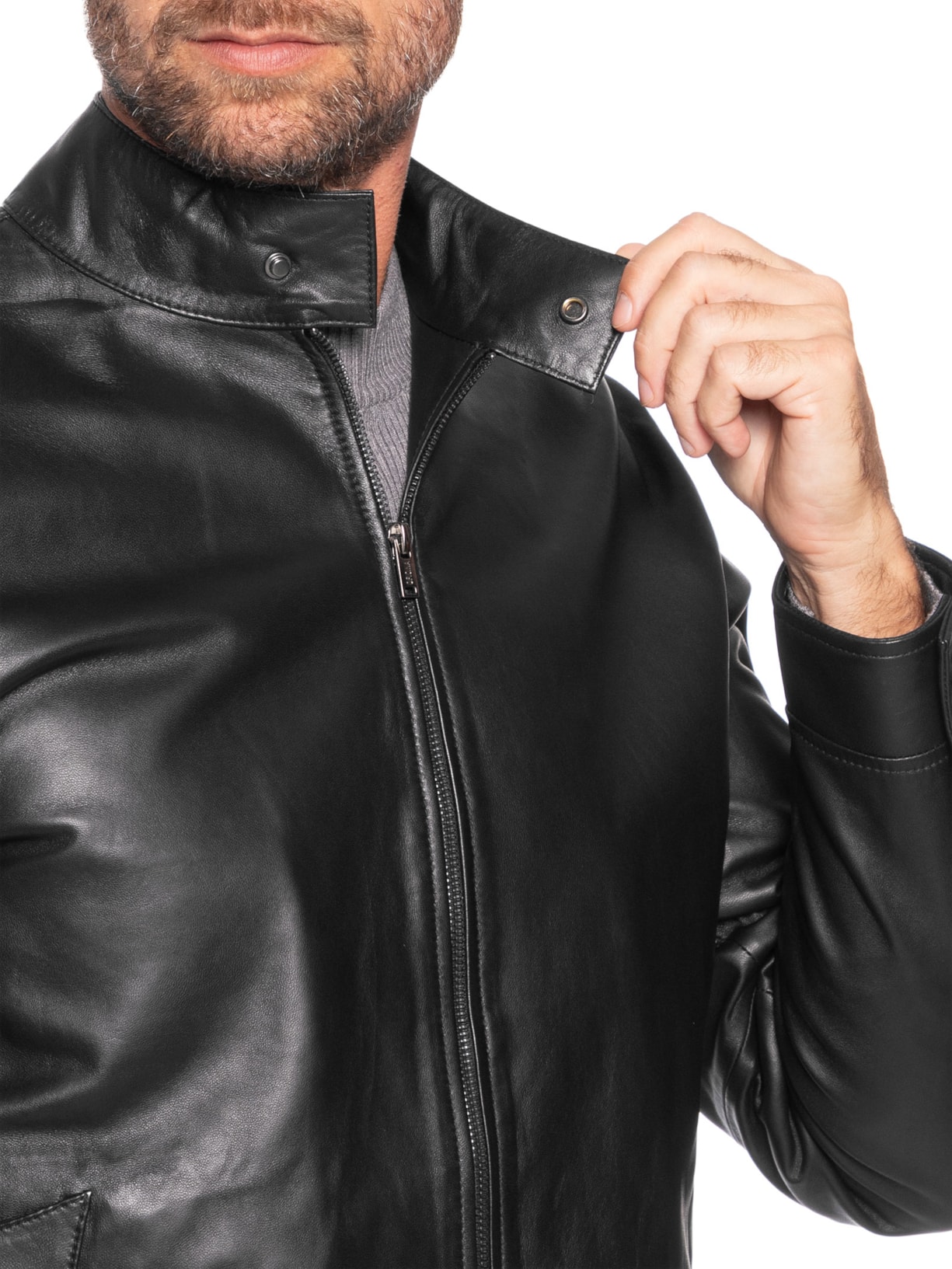 Jaqueta Masculina de Couro Harrington Preto Oficina Reserva