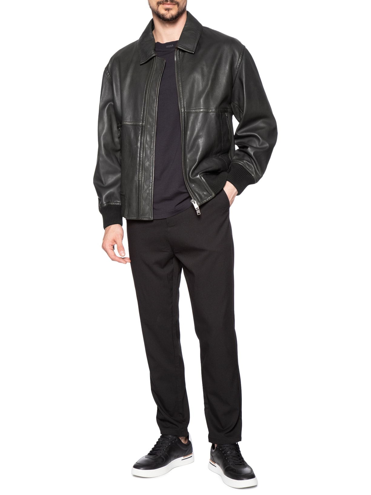 Jaqueta Masculina De Couro Joberg Marrom Boss