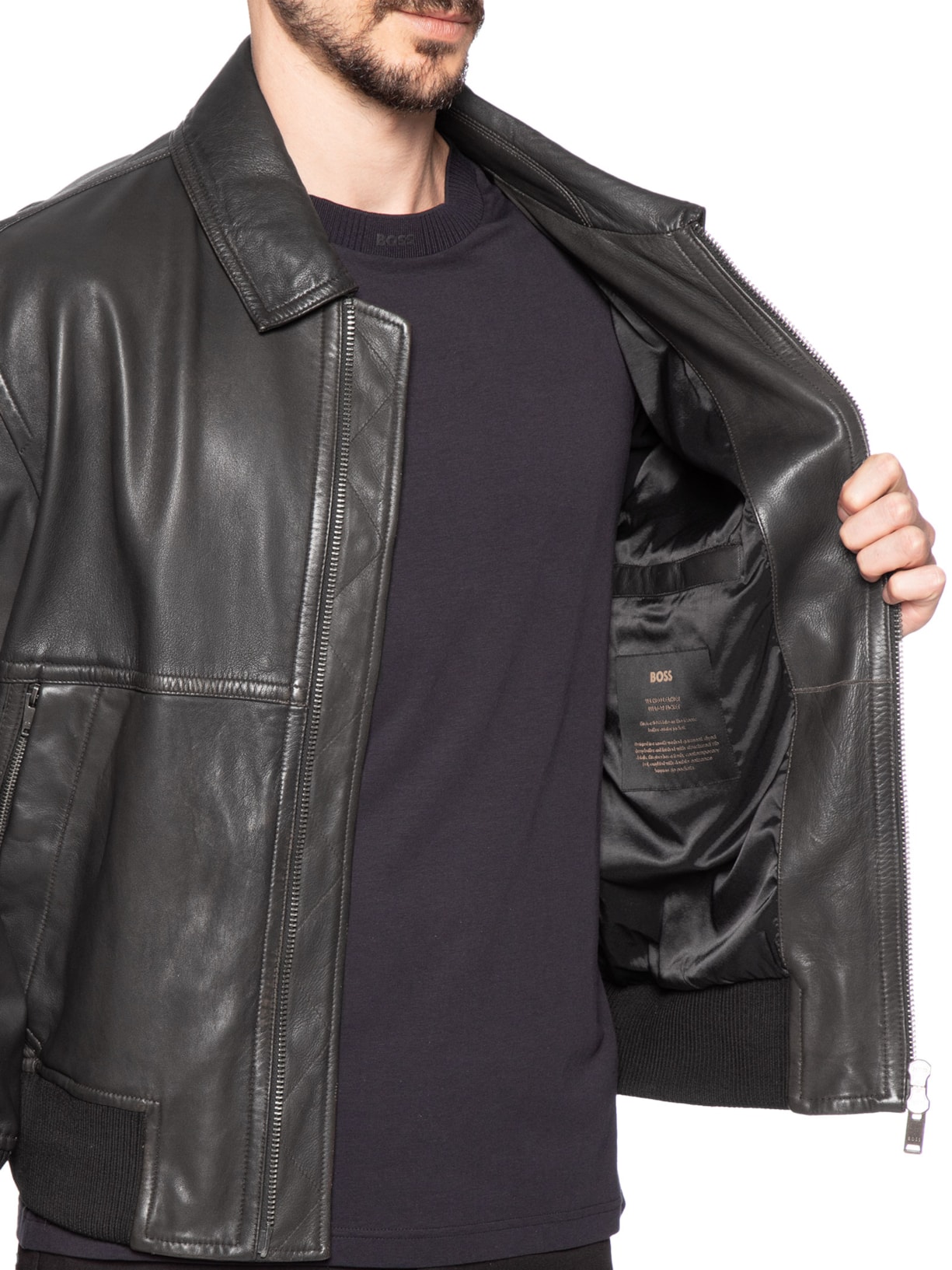 Jaqueta Masculina De Couro Joberg Marrom Boss