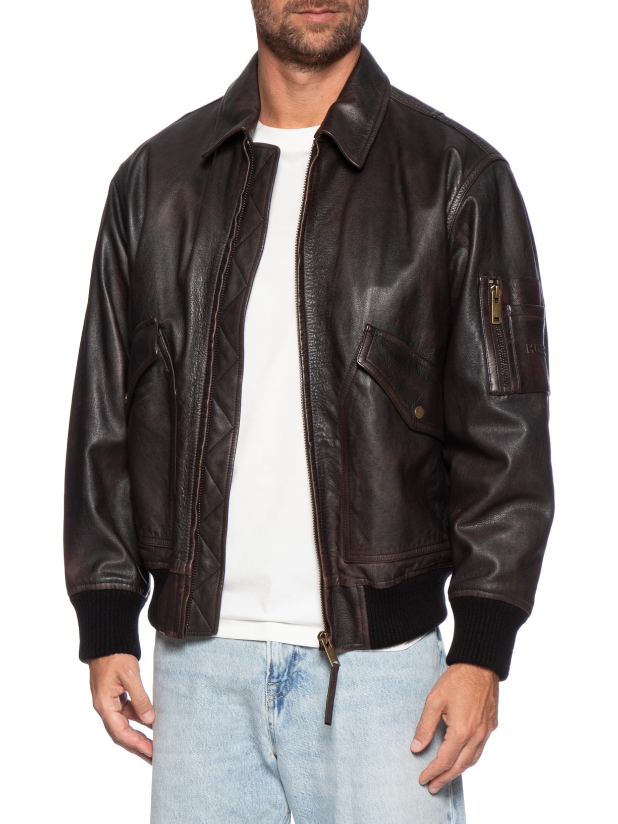 Jaqueta Masculina De Couro Laviat Preto Hugo