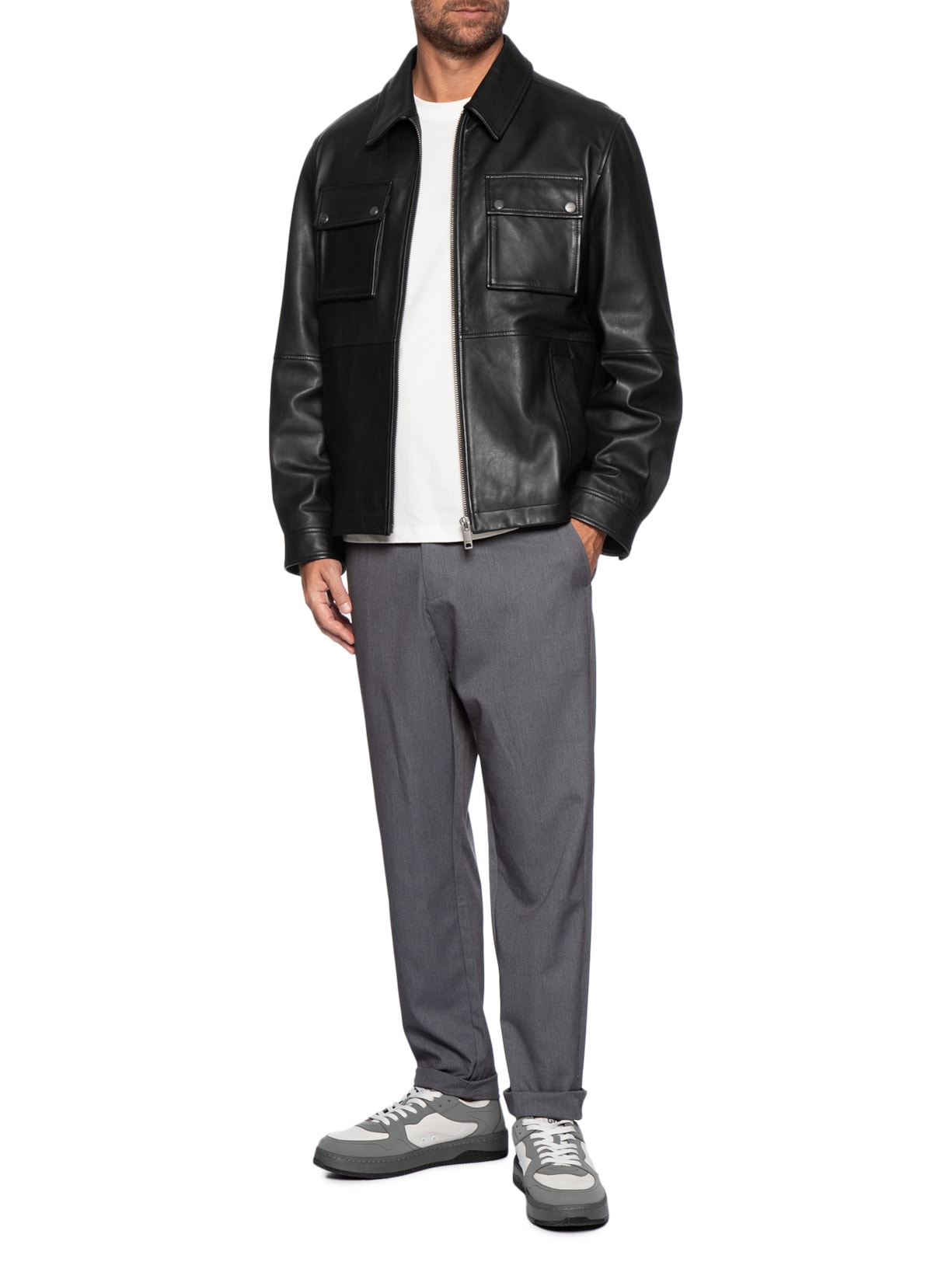 Jaqueta Masculina De Couro Lemni Preto Hugo