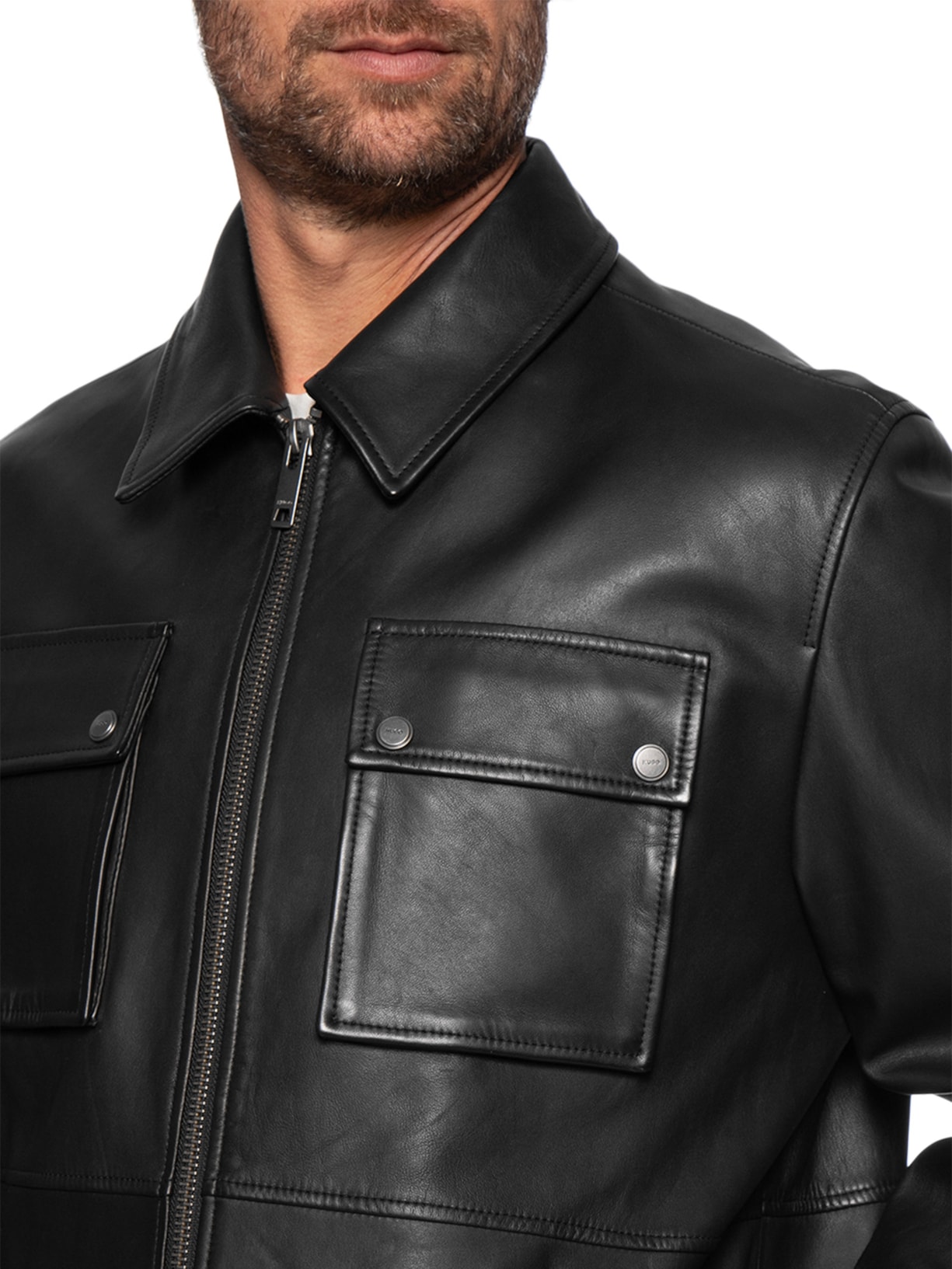 Jaqueta Masculina De Couro Lemni Preto Hugo