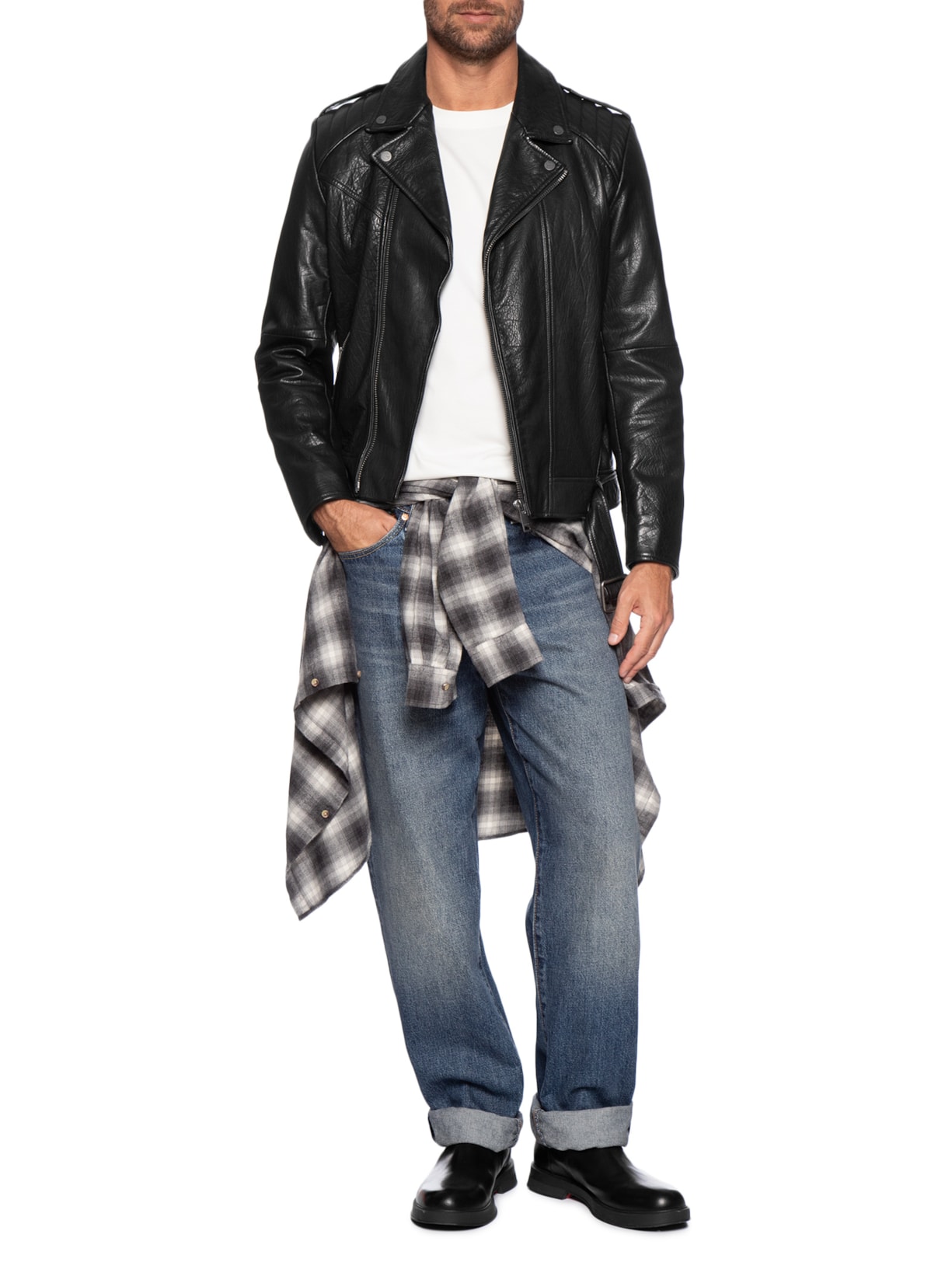 Jaqueta Masculina De Couro Lowis-6 Preto Hugo