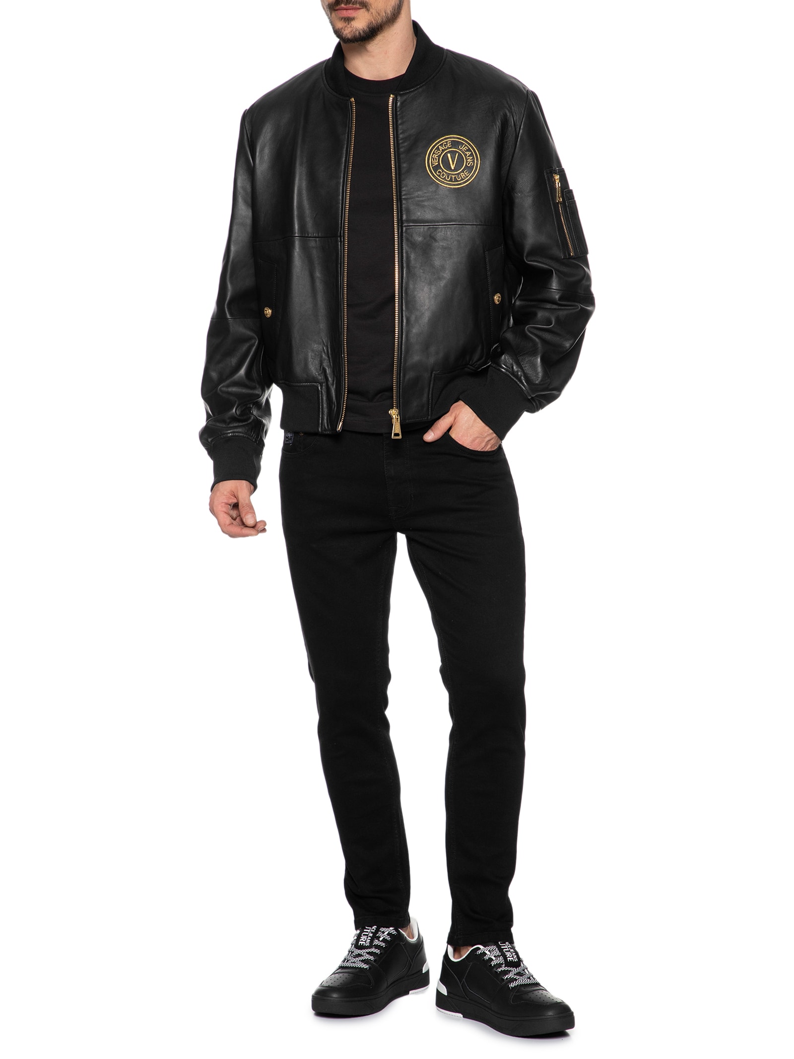 Versace Jeans Couture - Jaqueta Masculina De Couro - Preto