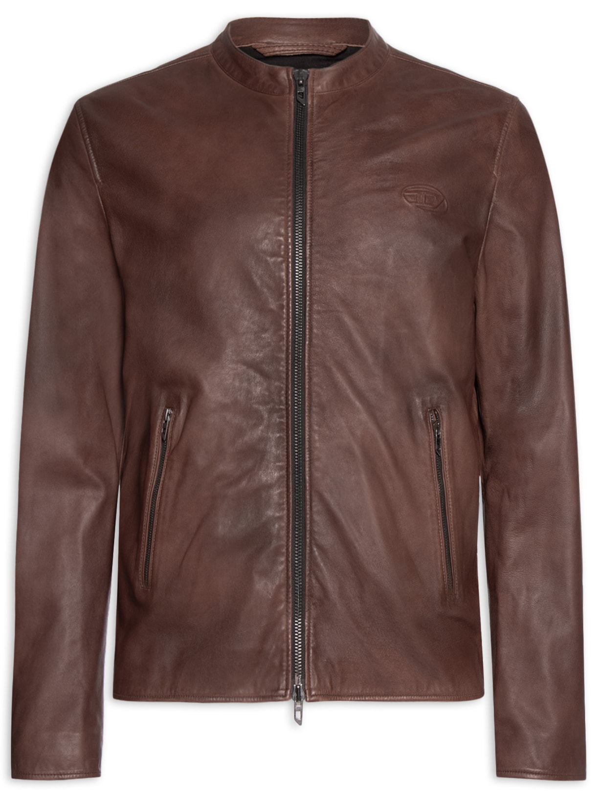 Jaqueta Masculina De Couro Sem Capuz L-Tad-Bkbx Marrom Diesel