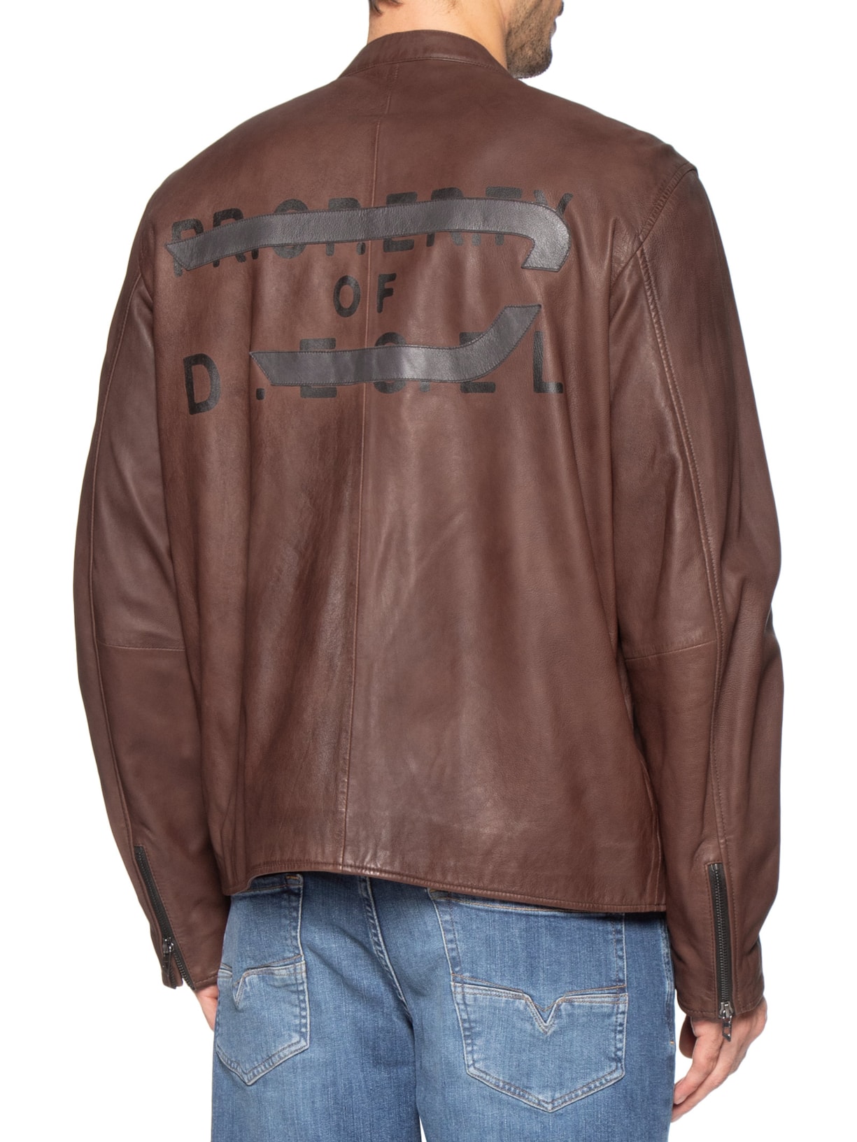 Jaqueta Masculina De Couro Sem Capuz L-Tad-Bkbx Marrom Diesel