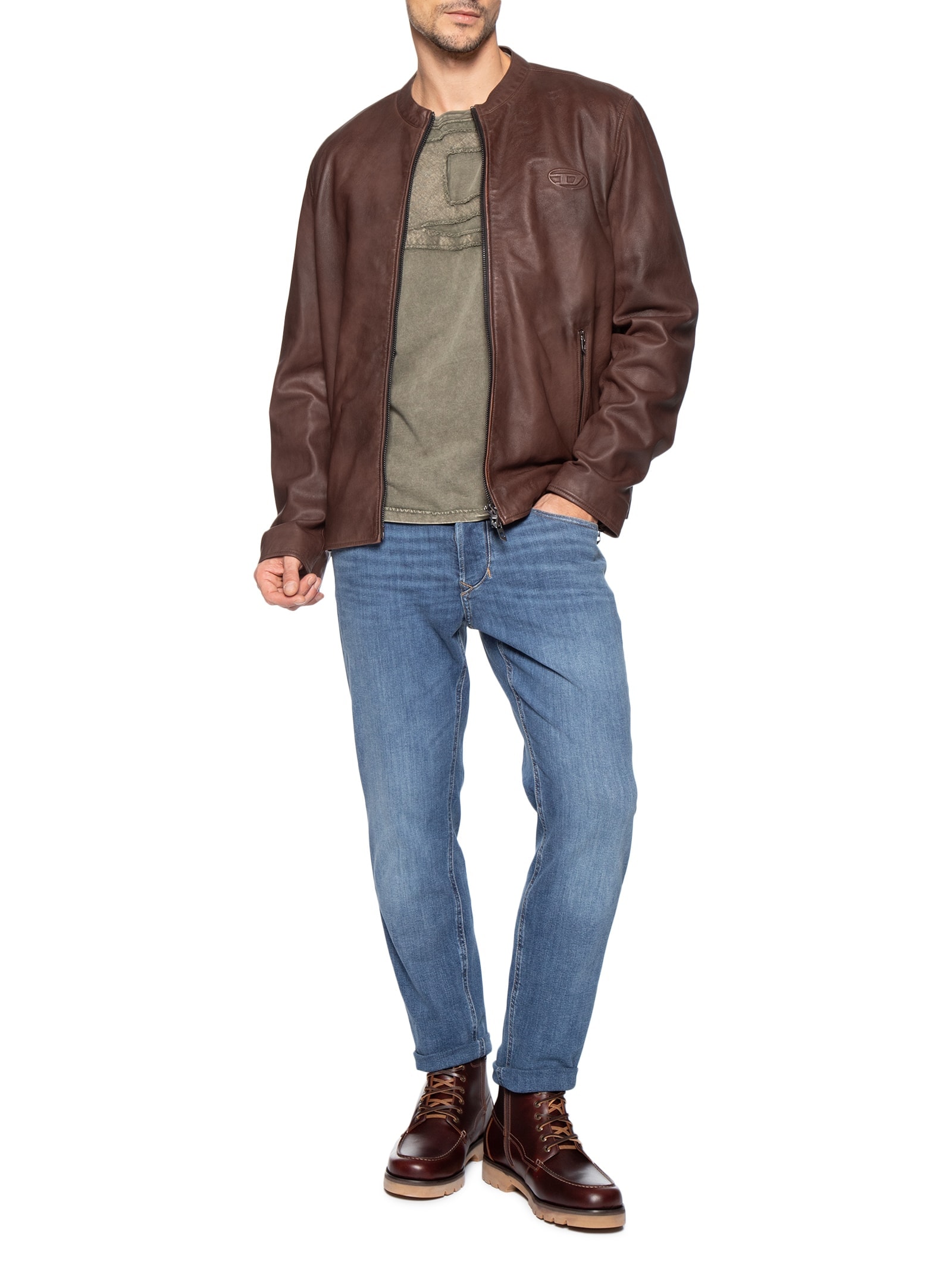 Jaqueta Masculina De Couro Sem Capuz L-Tad-Bkbx - Marrom - Diesel