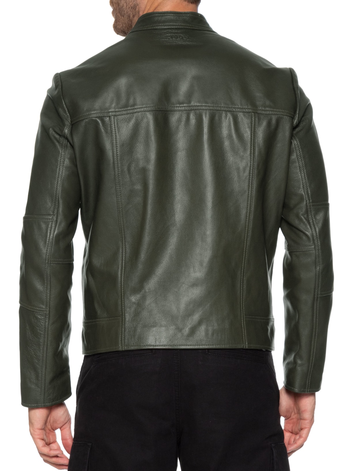 Jaqueta Masculina De Couro Slim-Fit Loki-3 Verde Hugo