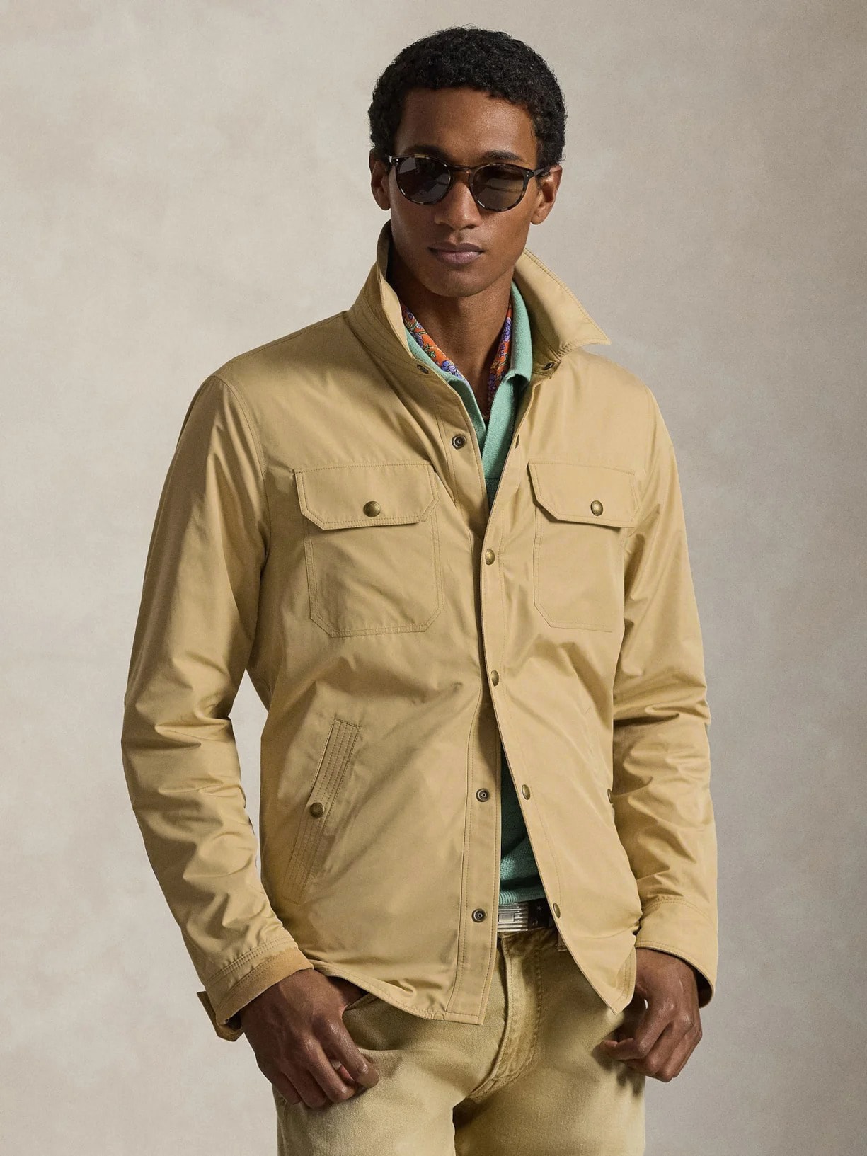Jaqueta Masculina De Couro Suede Com Bolsos Reversível Bege Polo Ralph Lauren
