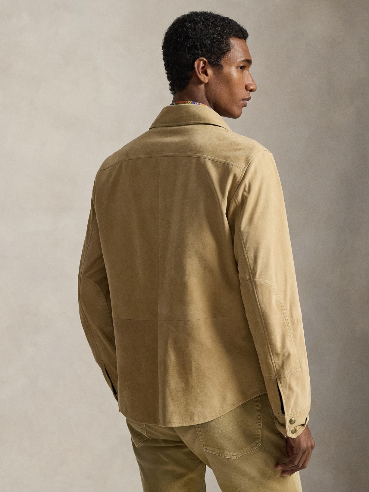Jaqueta Masculina De Couro Suede Com Bolsos Reversível Bege Polo Ralph Lauren