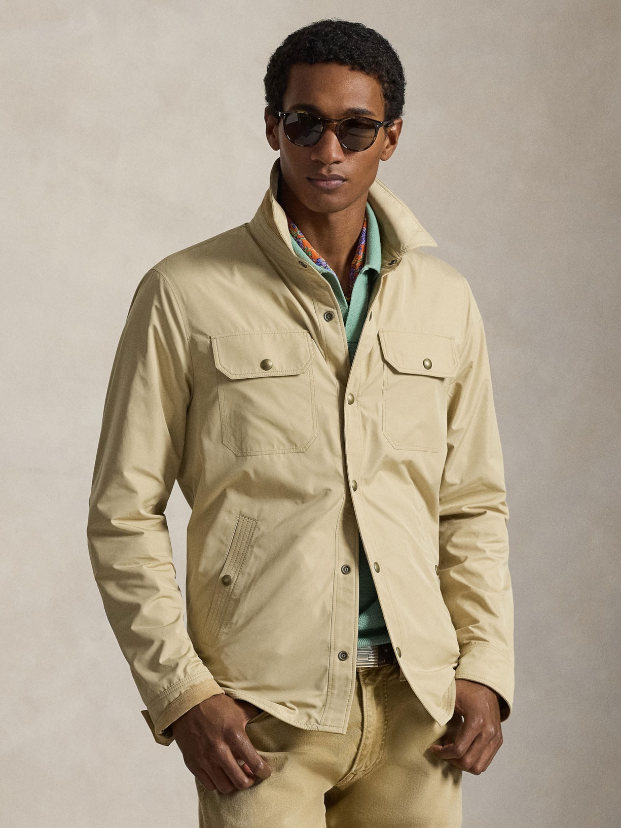 Jaqueta Masculina De Couro Suede Com Bolsos Reversível Bege Polo Ralph Lauren