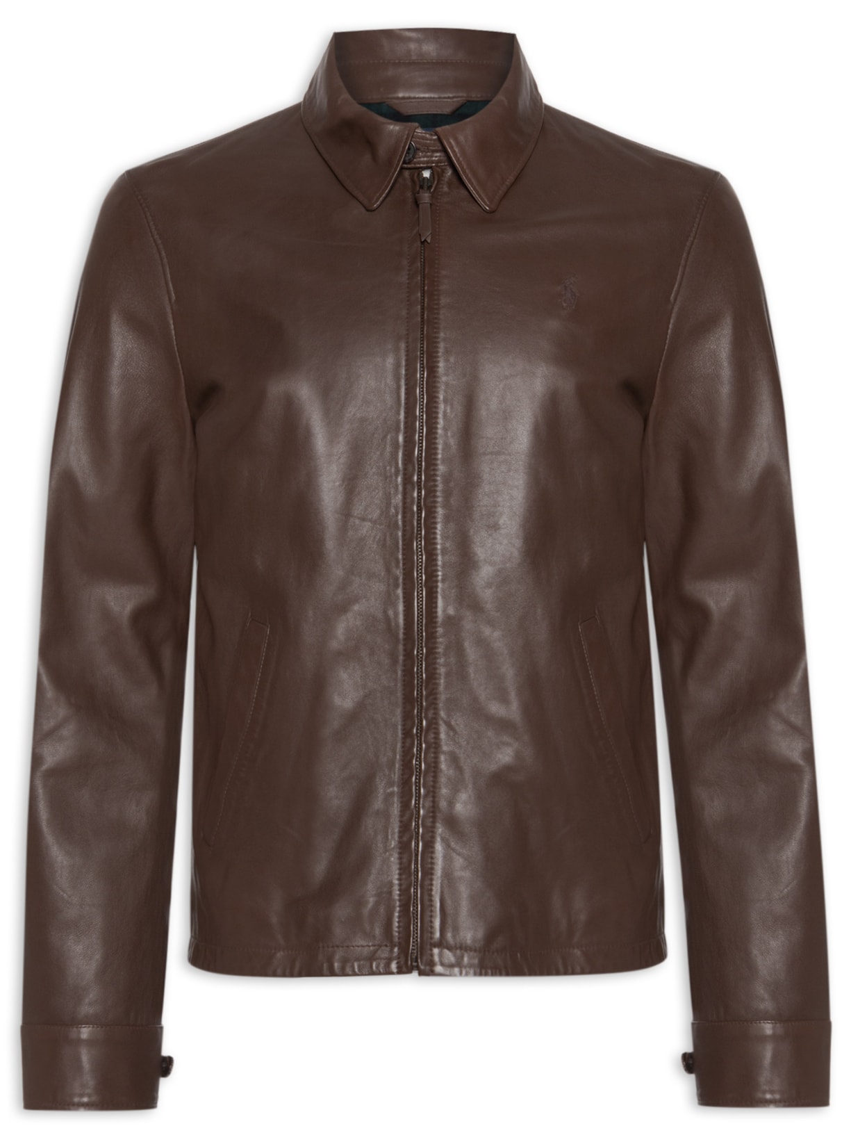 Jaqueta Masculina De Couro Windbreaker Marrom Polo Ralph Lauren