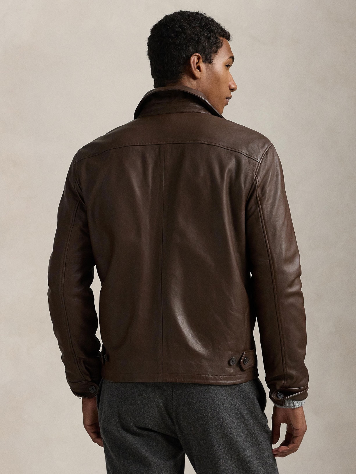 Jaqueta Masculina De Couro Windbreaker Marrom Polo Ralph Lauren