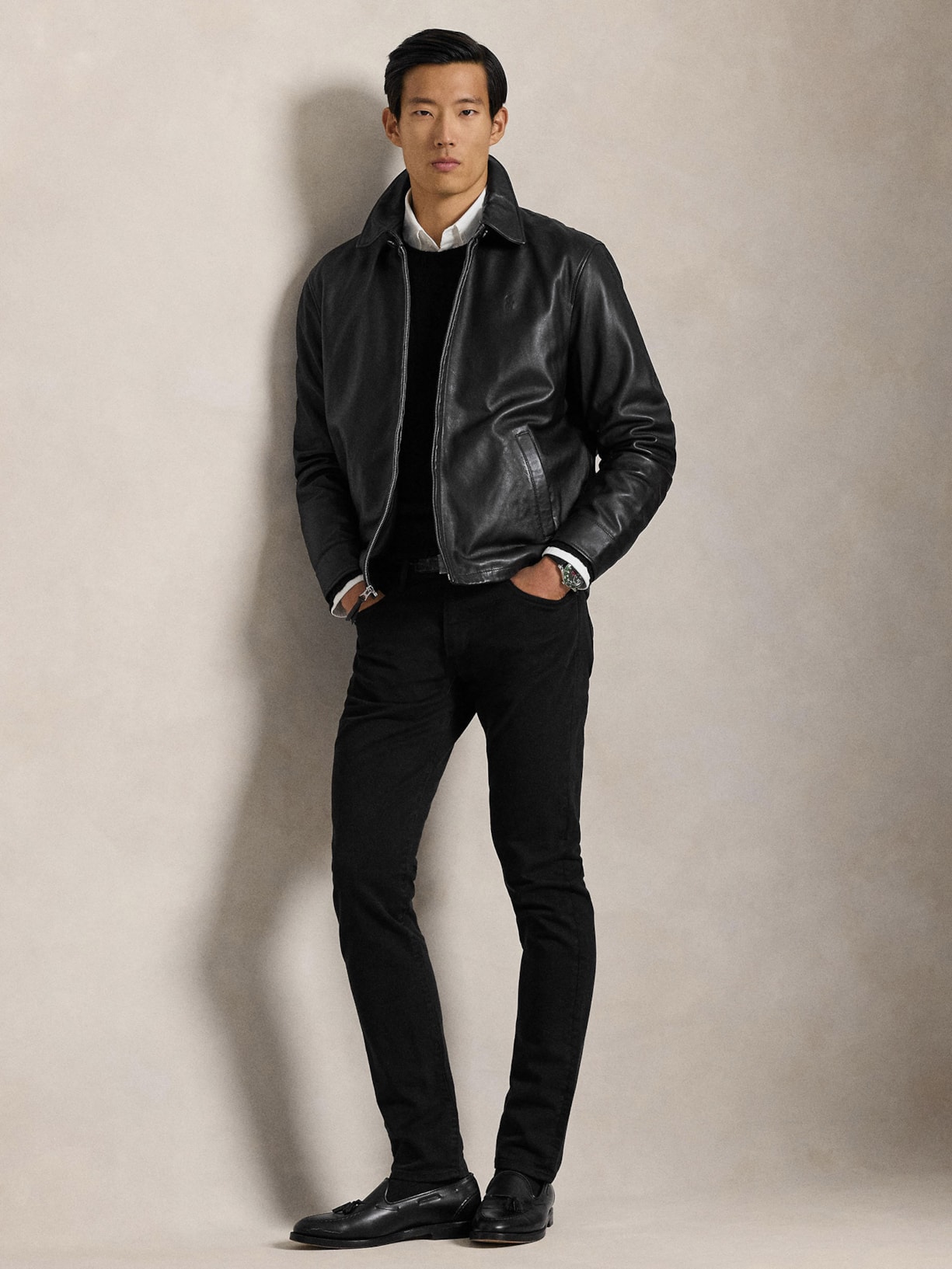 Jaqueta Masculina De Couro Windbreaker Preto Polo Ralph Lauren