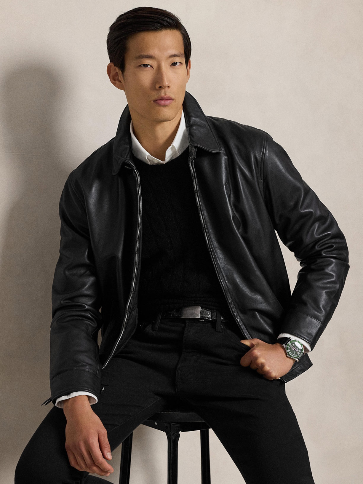 Jaqueta Masculina De Couro Windbreaker Preto Polo Ralph Lauren