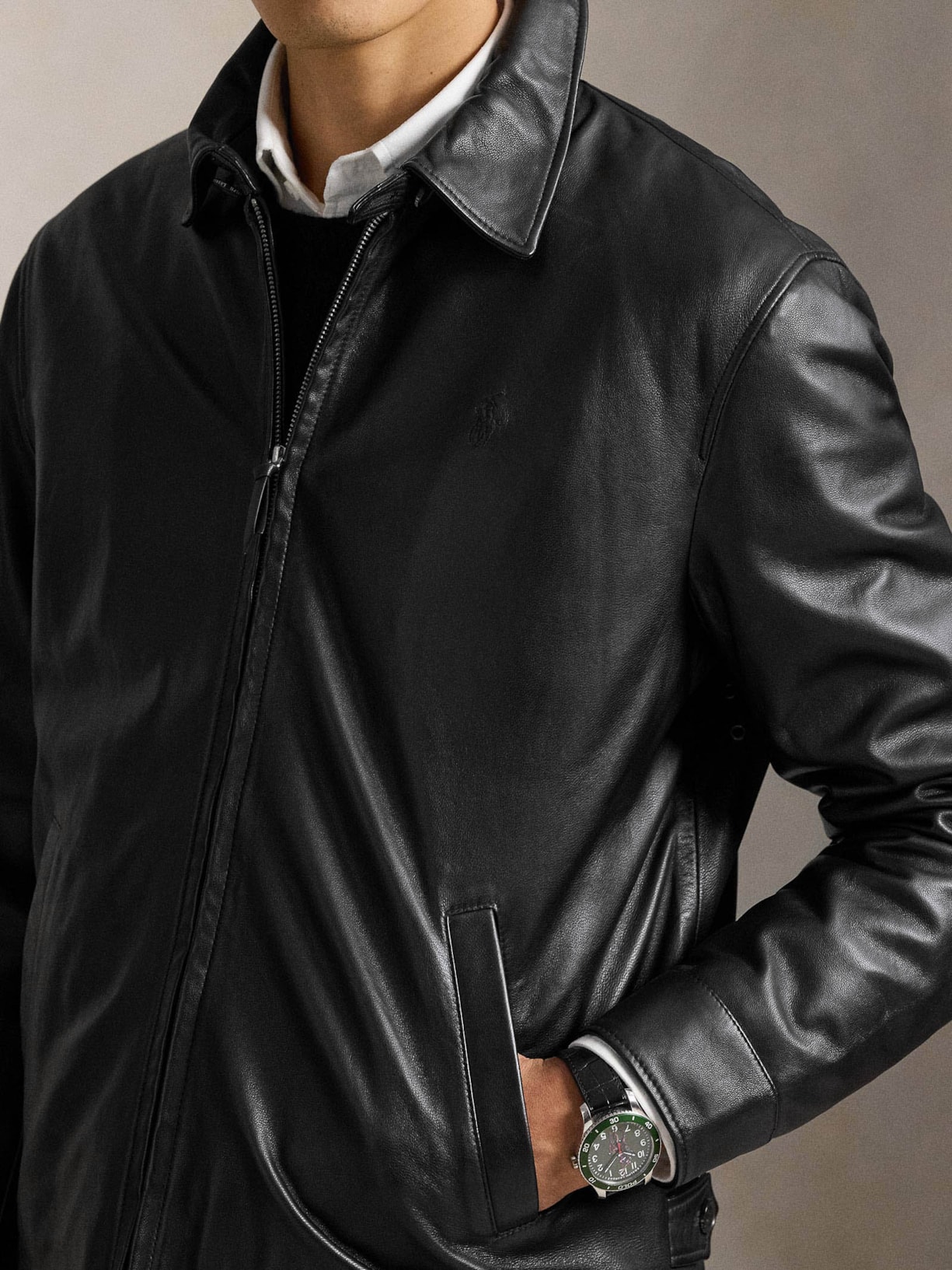 Jaqueta Masculina De Couro Windbreaker Preto Polo Ralph Lauren