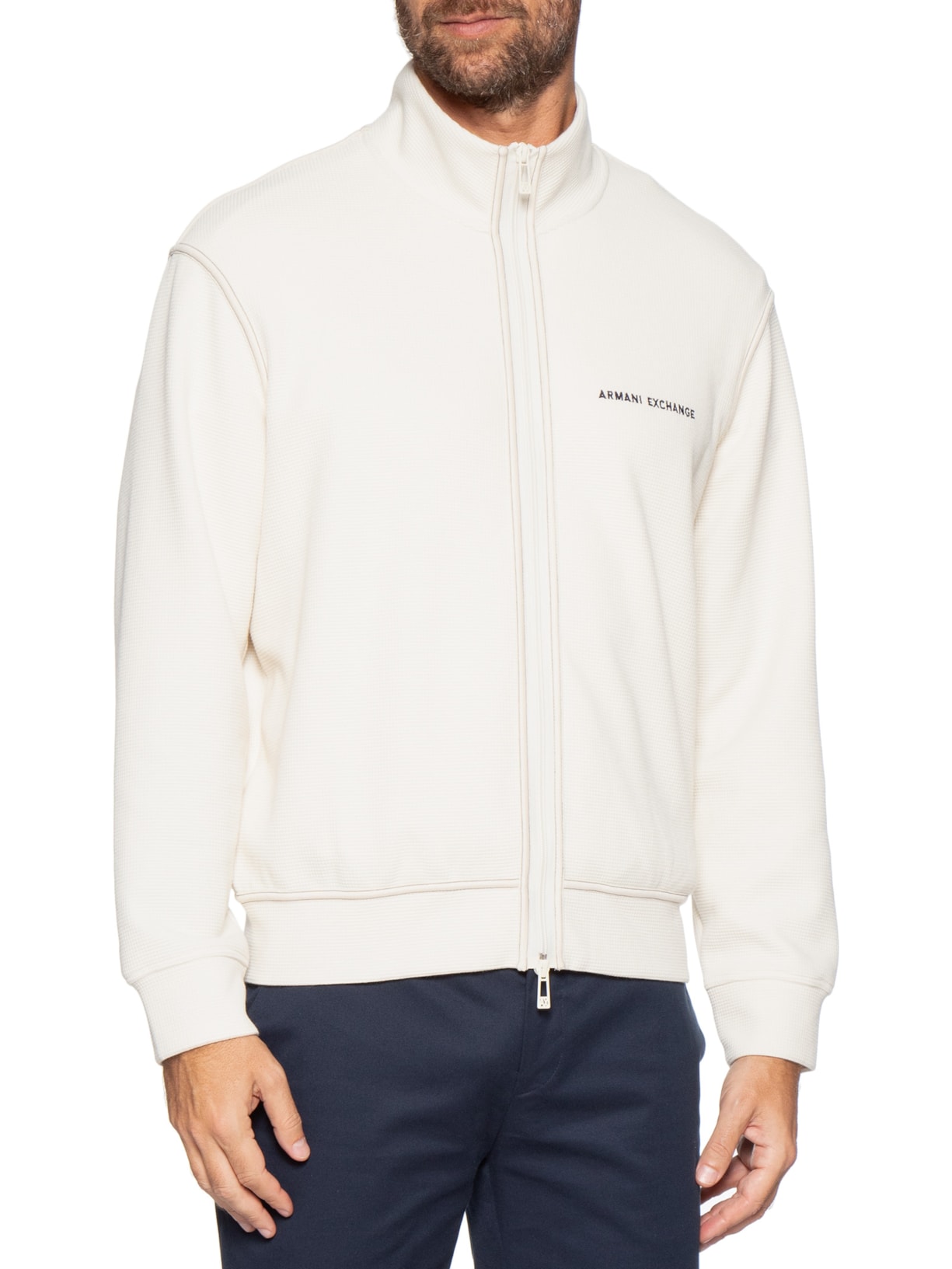 Jaqueta Masculina De Moletom Com Zíper Branco Armani Exchange