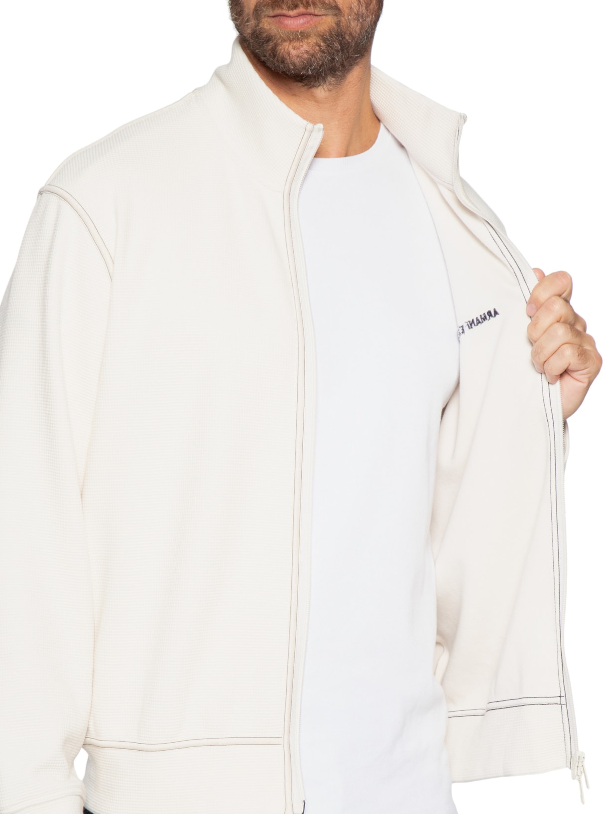 Jaqueta Masculina De Moletom Com Zíper Branco Armani Exchange