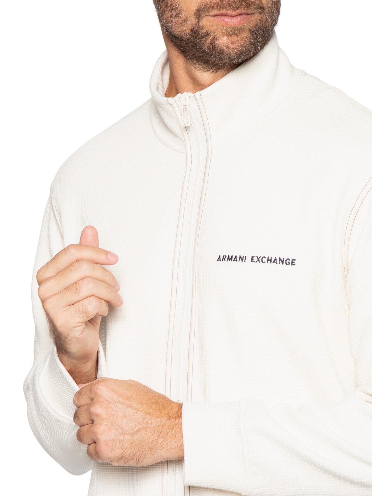 Jaqueta Masculina De Moletom Com Zíper Branco Armani Exchange