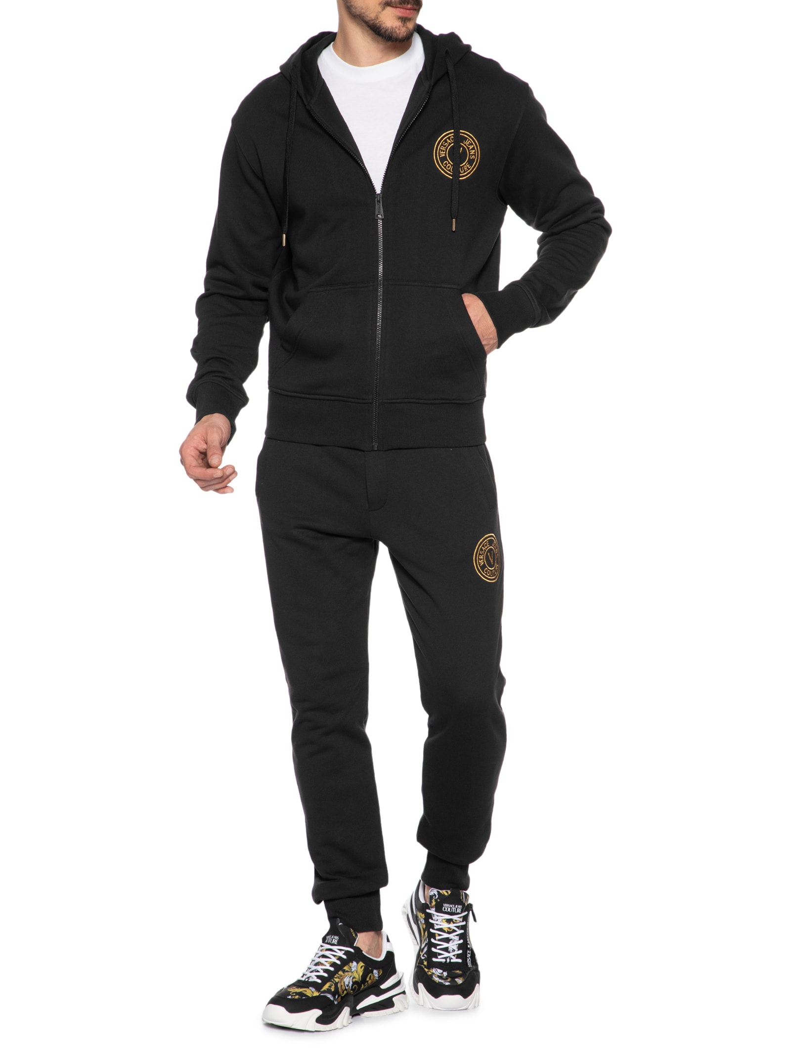 Versace Jeans Couture - Jaqueta Masculina De Moletom Logo - Preto