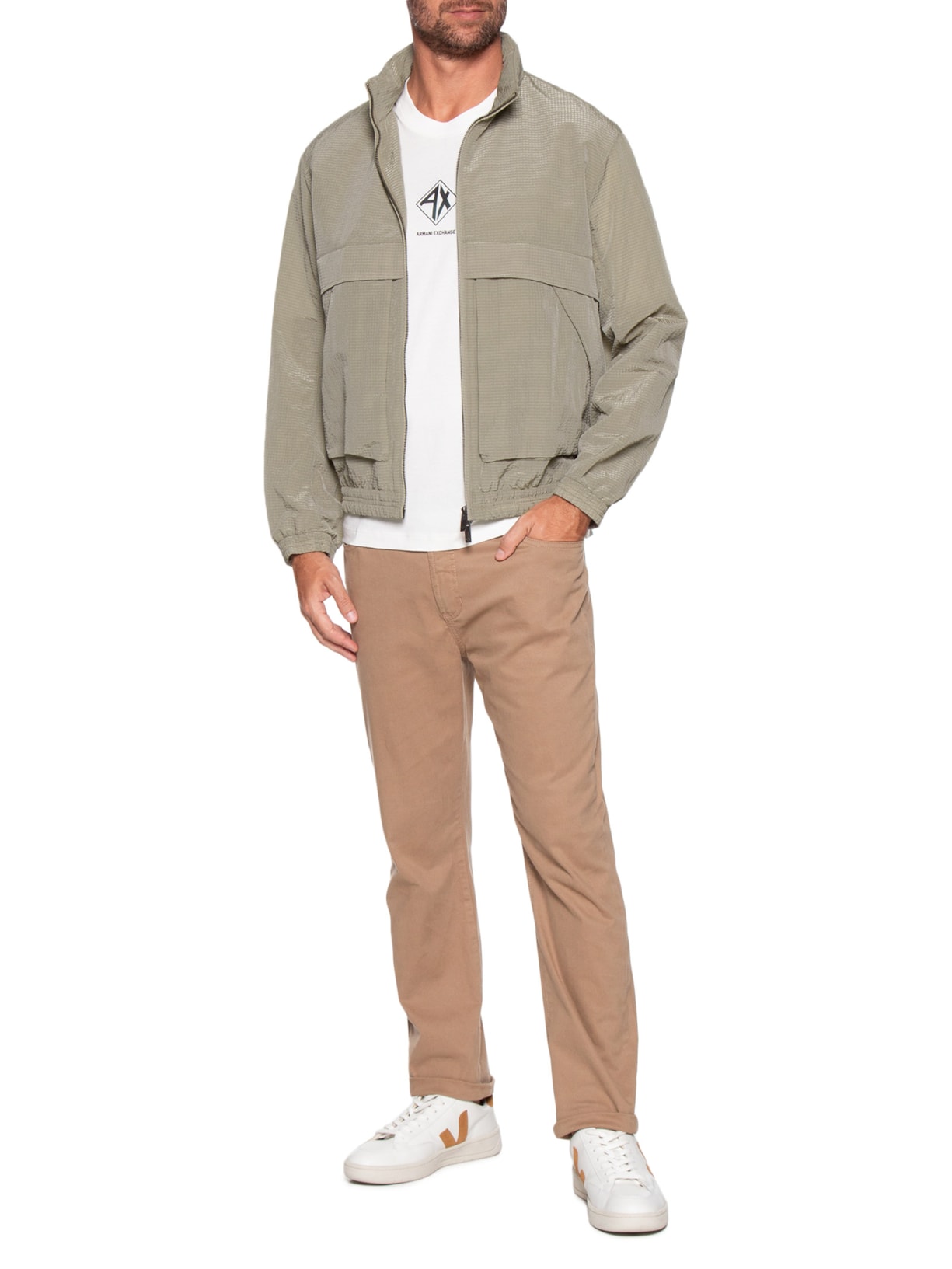 Jaqueta Masculina De Nylon com Bolsos Marrom Armani Exchange