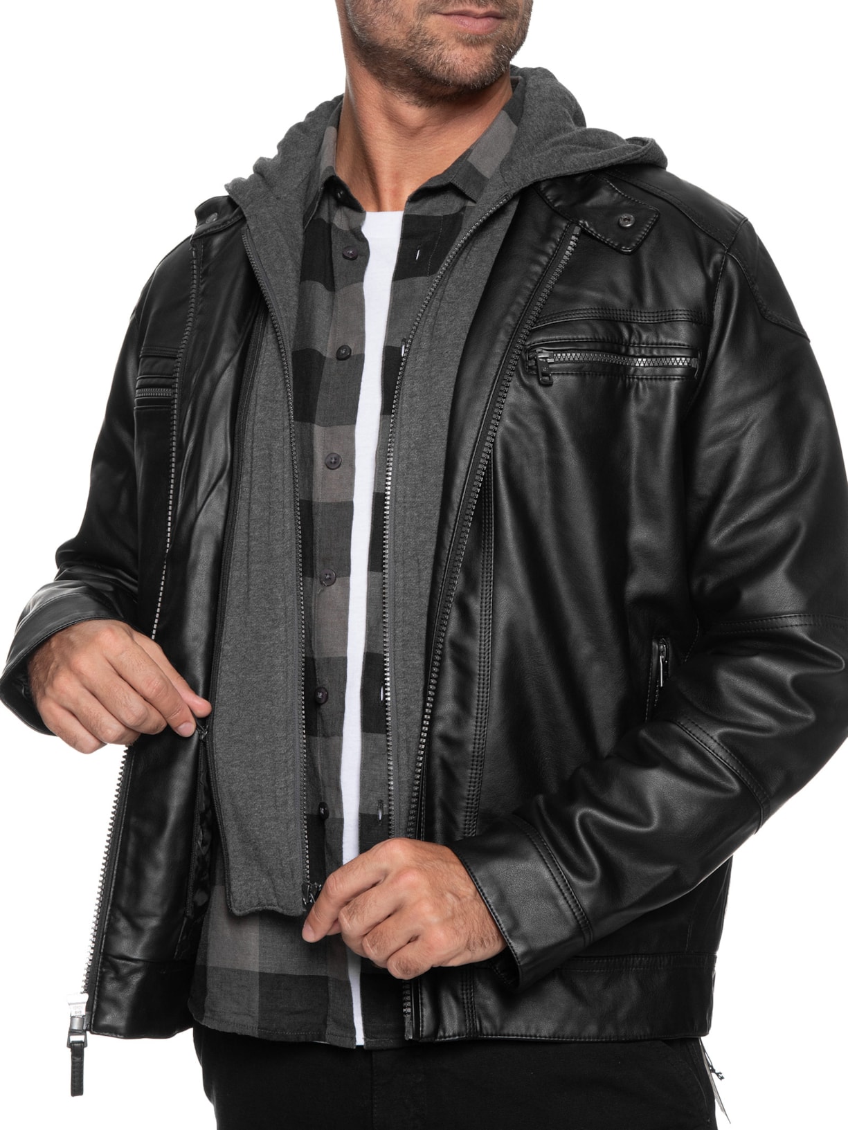 Jaqueta Masculina Em Pu Com Capuz Preto Calvin Klein Jeans