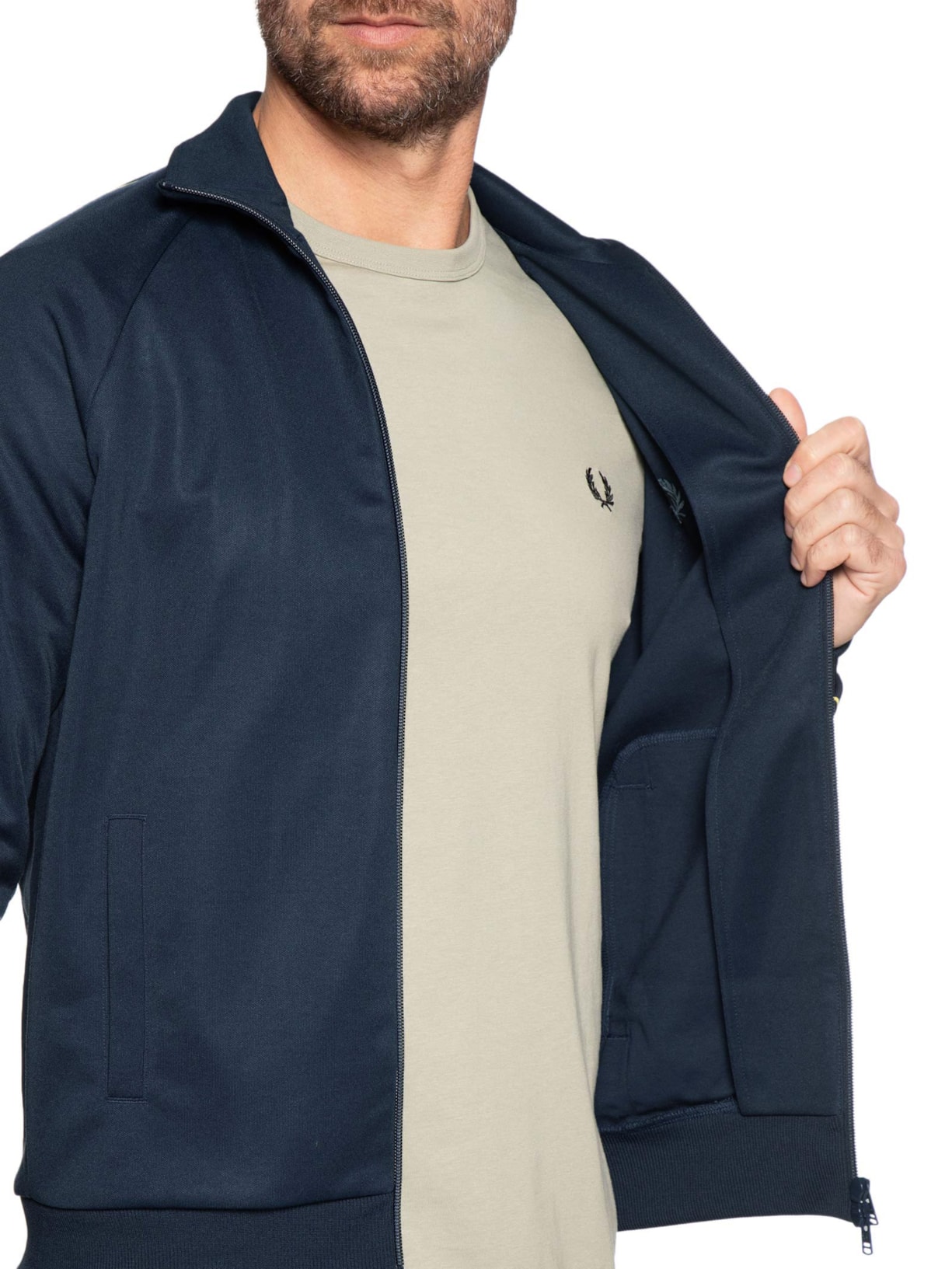 Jaqueta Masculina Esportiva Detalhe Faixa Dupla Azul Fred Perry