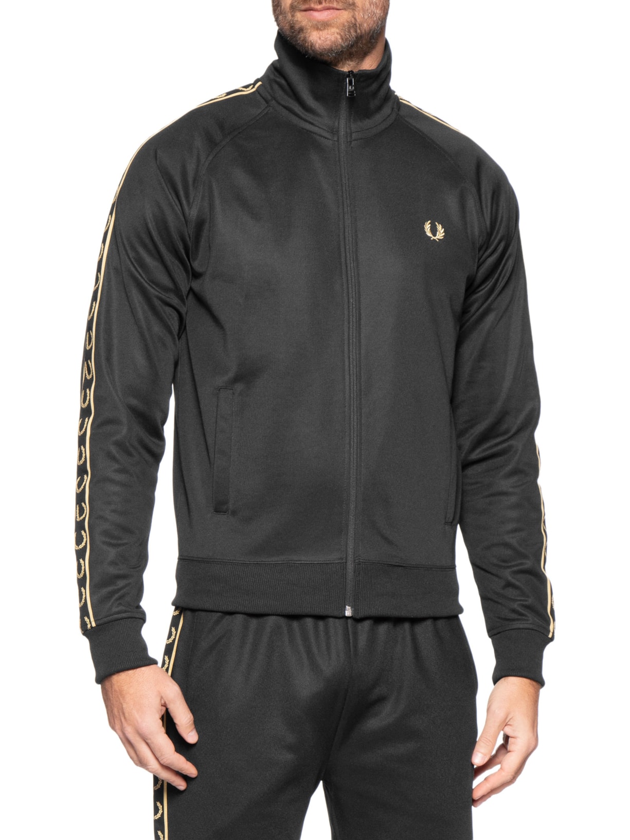 Jaqueta Masculina Esportiva Detalhe Faixa Dupla Preto Fred Perry