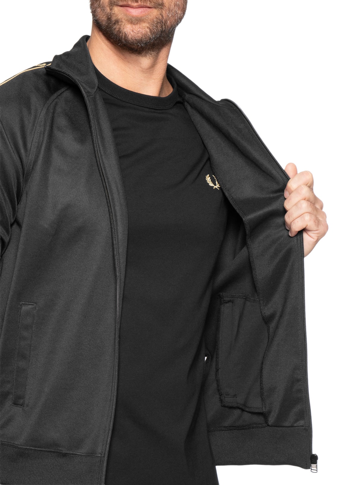 Jaqueta Masculina Esportiva Detalhe Faixa Dupla Preto Fred Perry