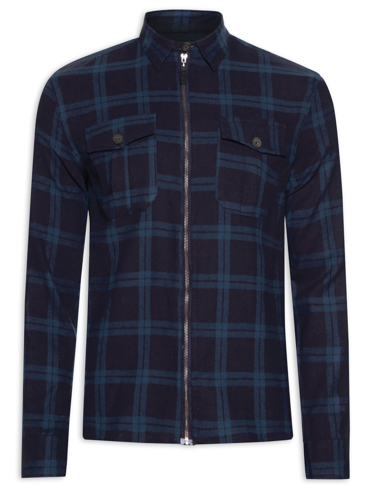 Jaqueta Masculina Flanela Xadrez Ziper - Azul