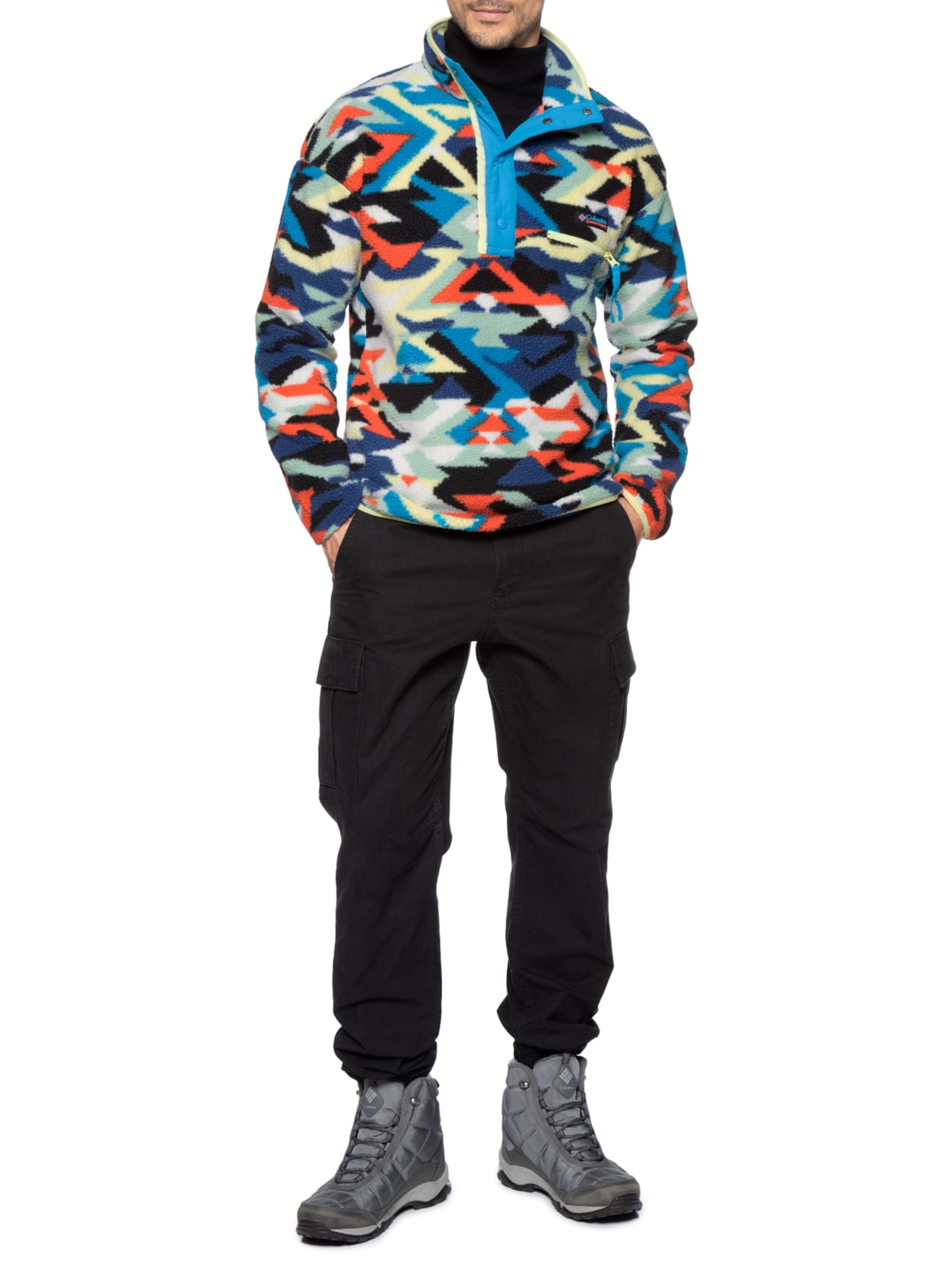 Jaqueta Masculina Fleece Icons Helvetia™ II Printed Half Snap Azul Columbia