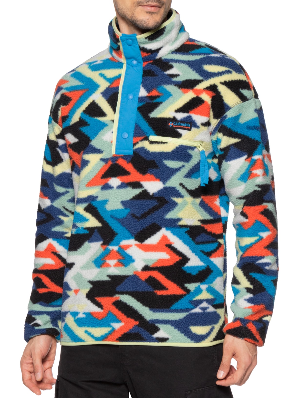 Jaqueta Masculina Fleece Icons Helvetia™ II Printed Half Snap Azul Columbia