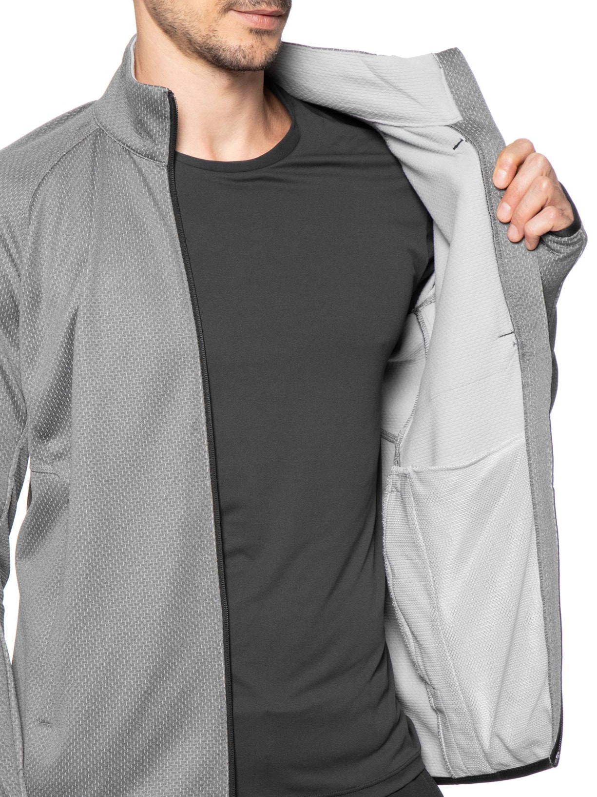 Jaqueta Masculina Fleece Triple Canyon Grid Full Zip Cinza Columbia