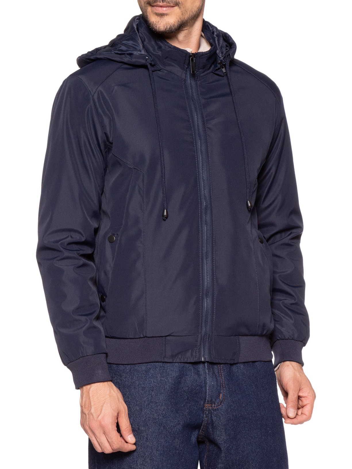 Jaqueta Masculina Forrada Com Gorro Azul Basiq Men