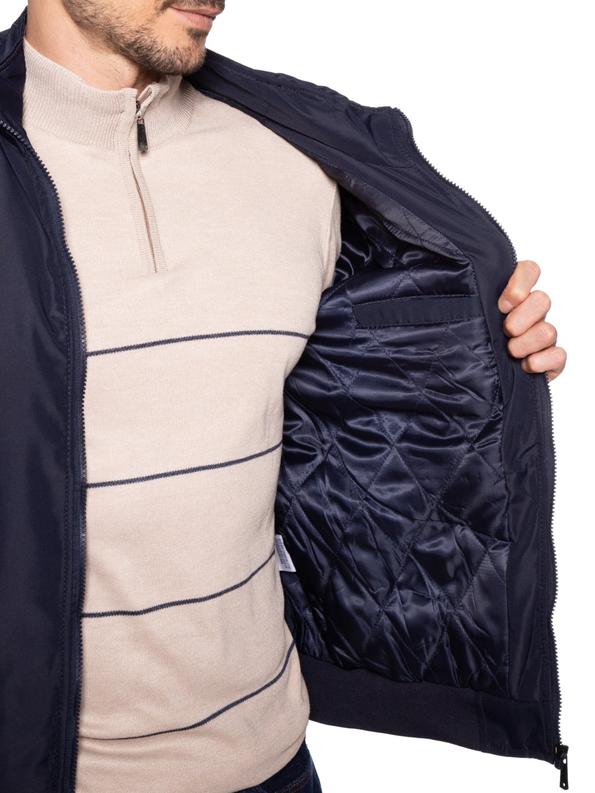 Jaqueta Masculina Forrada Com Gorro Azul Basiq Men