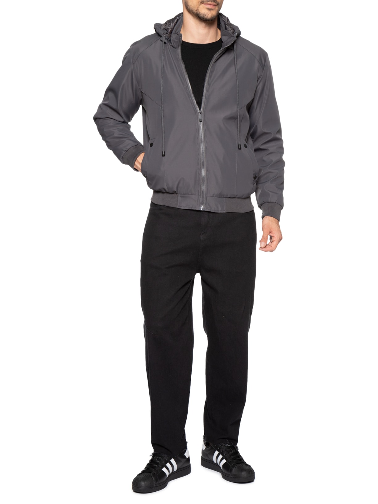 Jaqueta Masculina Forrada Com Gorro Cinza Basiq Men