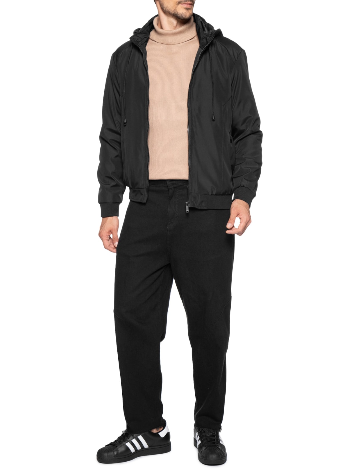 Jaqueta Masculina Forrada Com Gorro Preto Basiq Men