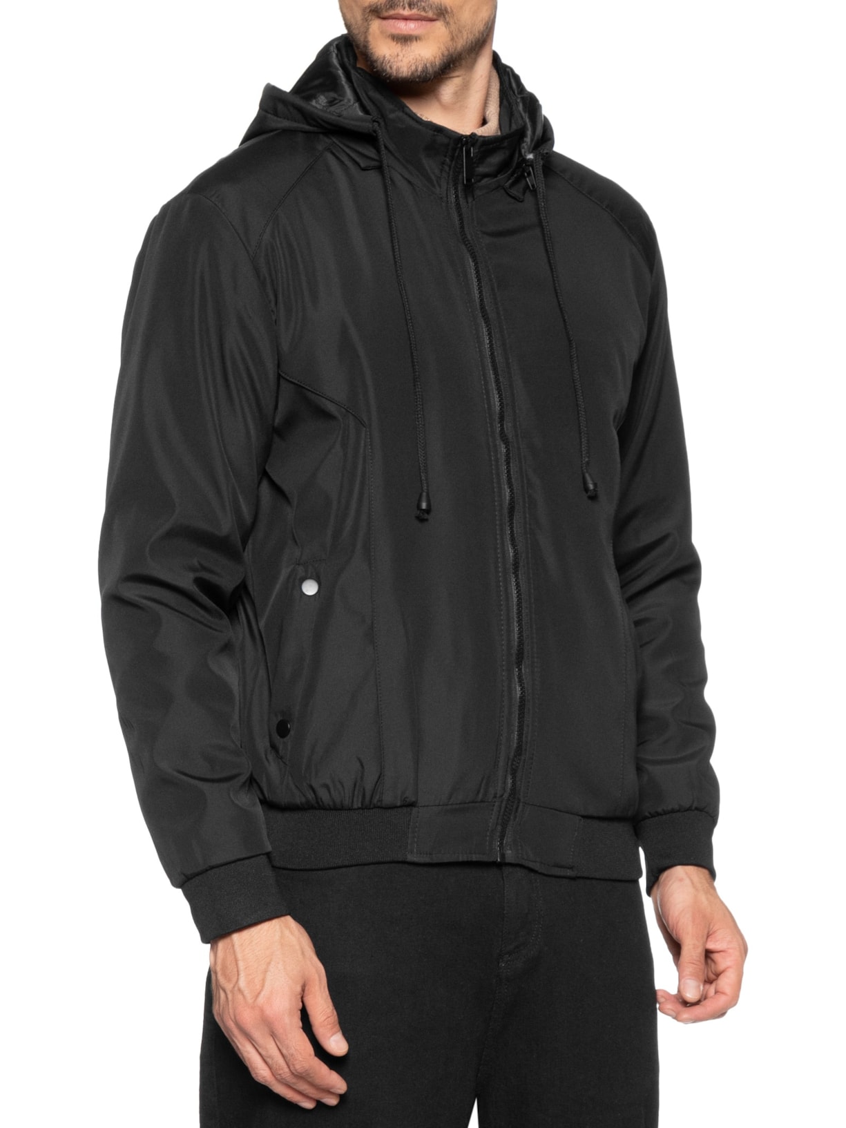 Jaqueta Masculina Forrada Com Gorro Preto Basiq Men