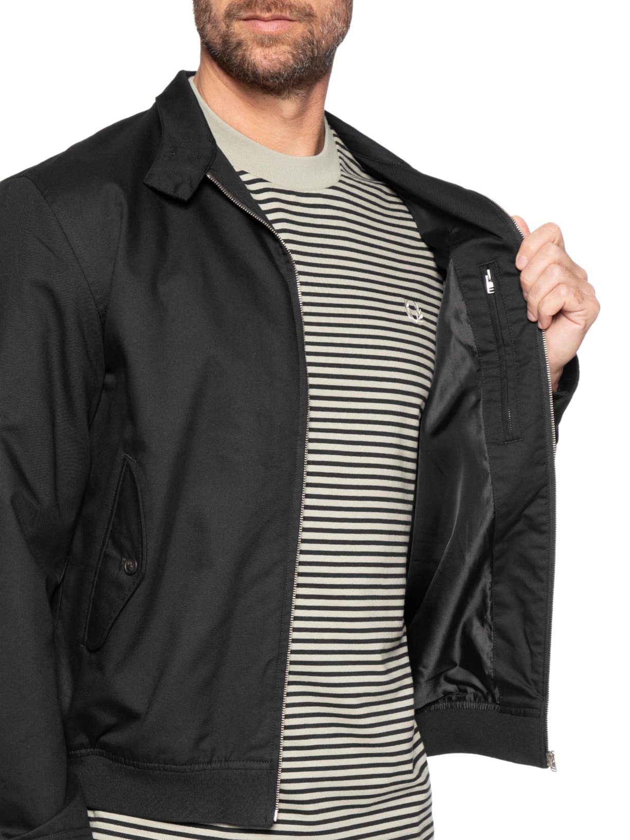 Jaqueta Masculina Harrington Regular Fit Em Twill Preto Fred Perry