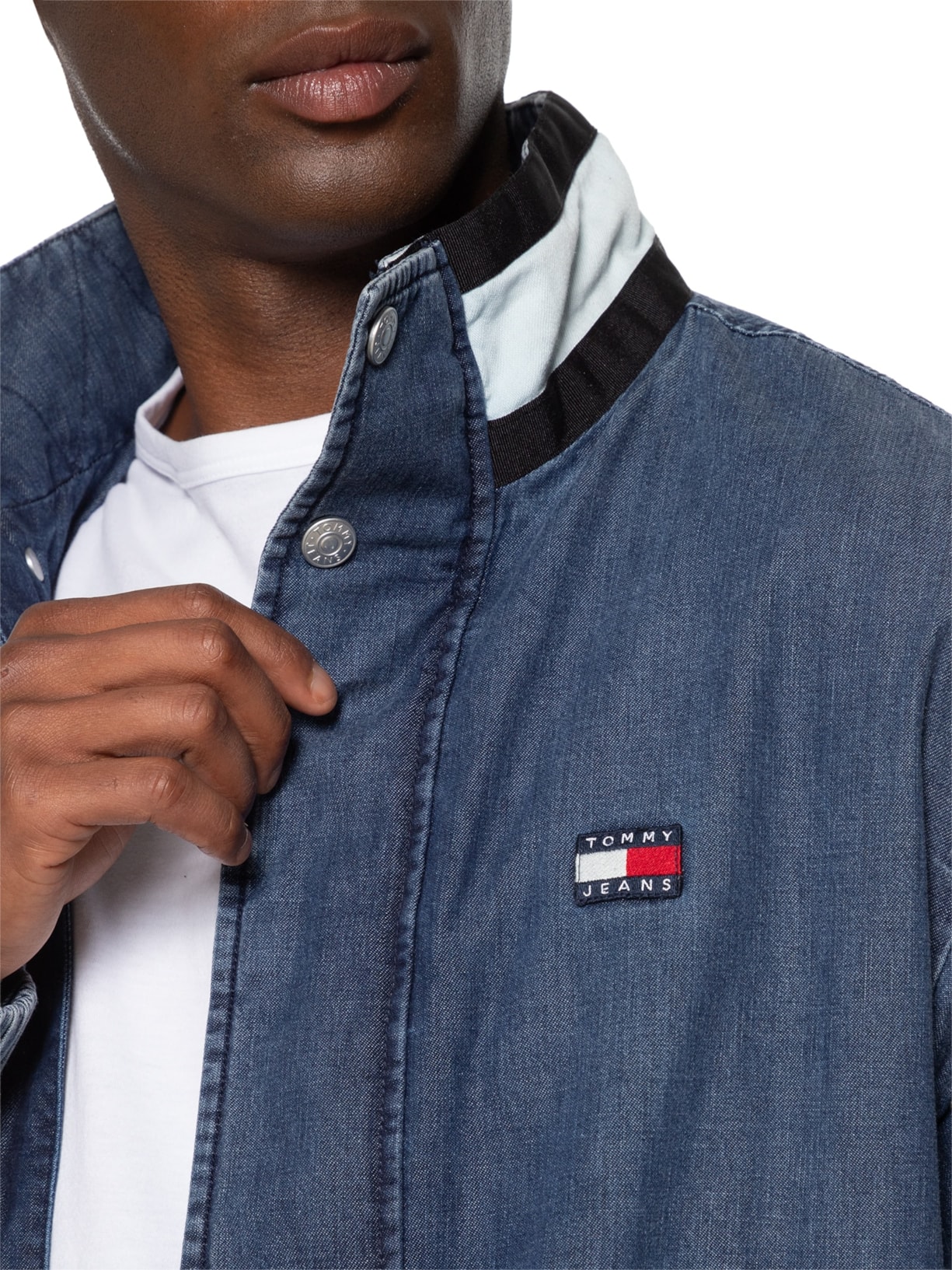 Jaqueta Masculina Jeans Dna Collar Em Chambray Azul Tommy Jeans