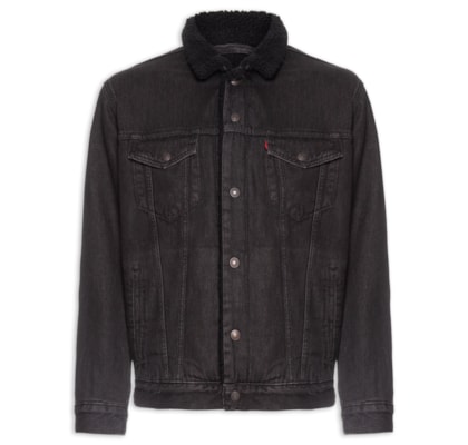 Jaqueta Masculina Jeans Modelagem Relaxed Sherpa Tracker - Preto