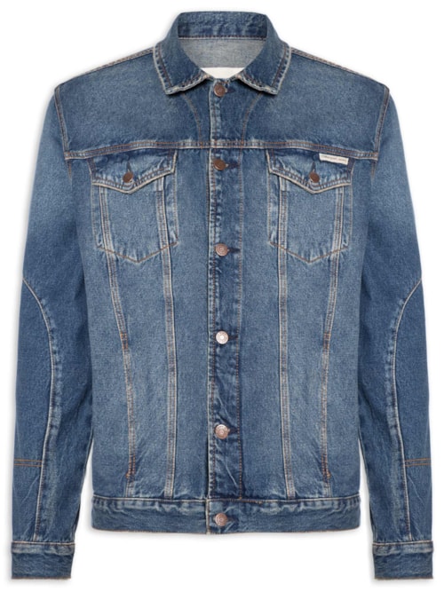 Jaqueta Masculina Jeans Over Recorte Manga - Azul