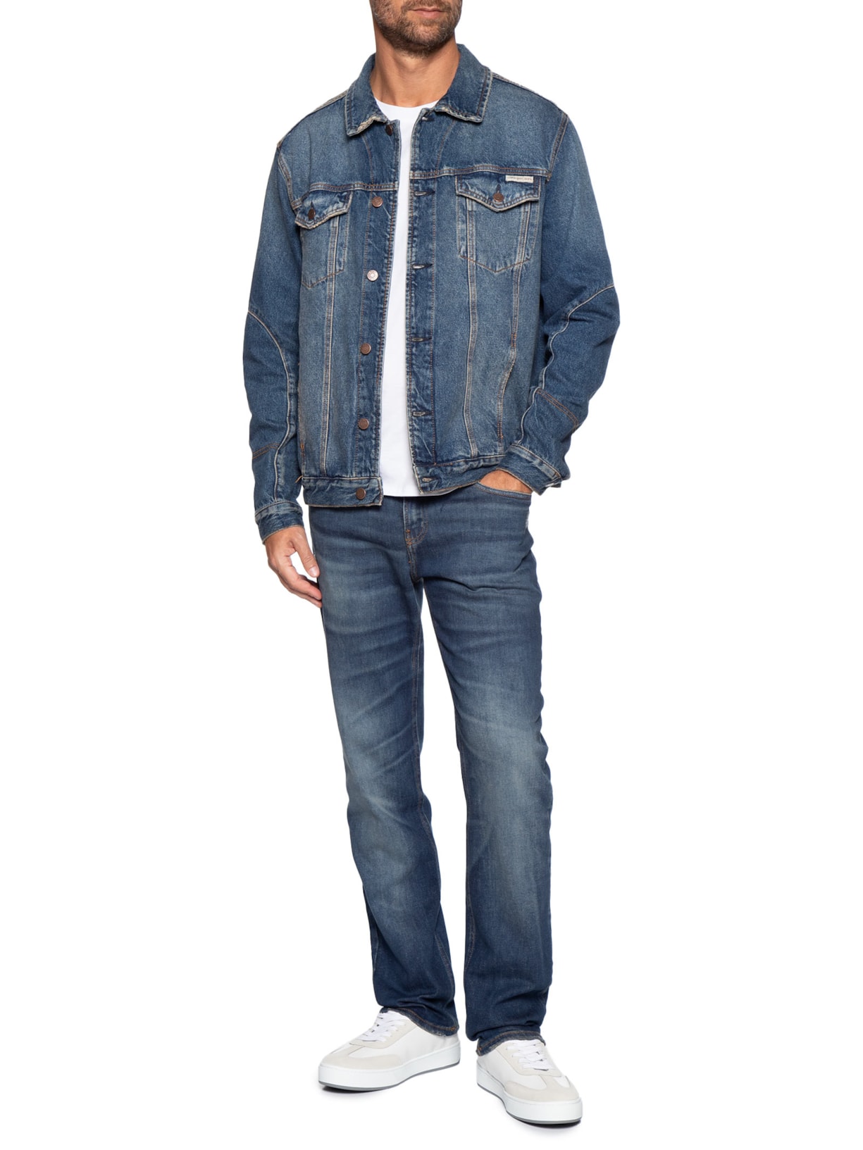 Jaqueta Masculina Jeans Over Recorte Manga Azul Calvin Klein Jeans