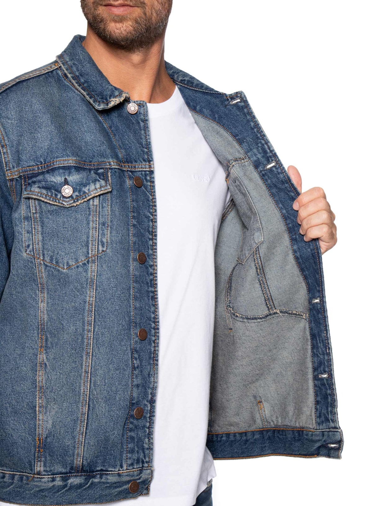 Jaqueta Masculina Jeans Over Recorte Manga Azul Calvin Klein Jeans