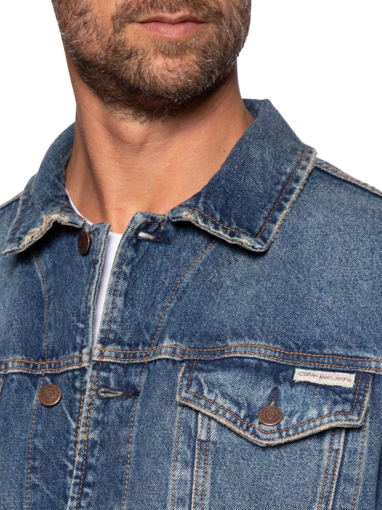 Jaqueta Masculina Jeans Over Recorte Manga Azul Calvin Klein Jeans