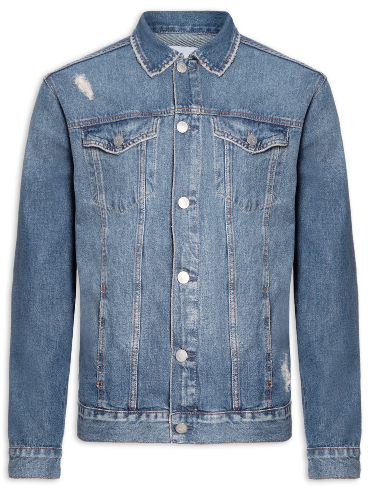 Jaqueta Masculina Jeans Trucker Peq Puídos - Azul
